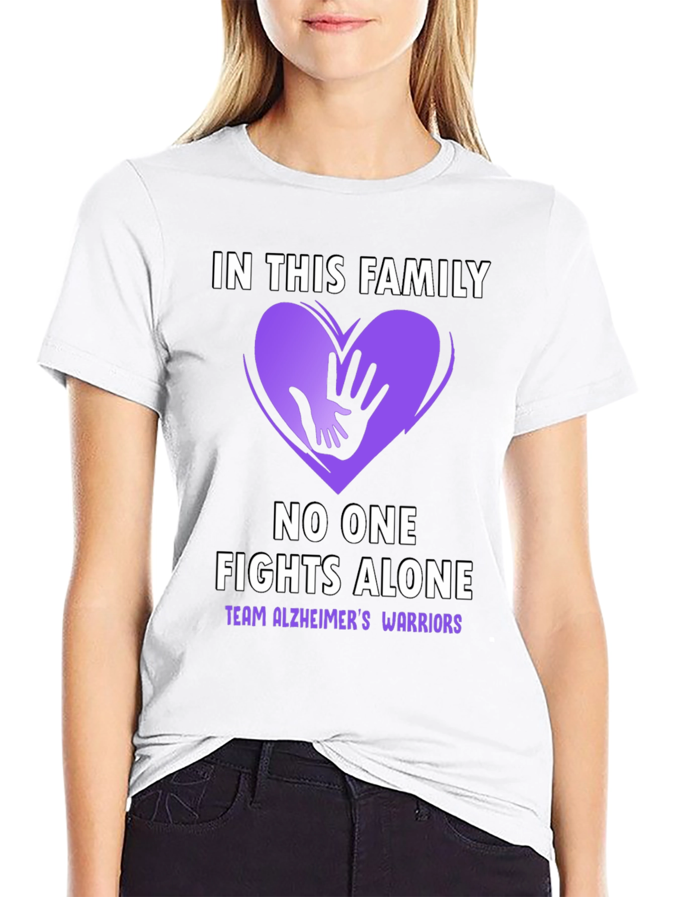 Black Alzheimer's Awareness T-Shirt - In This Family No One Fights Alone view 9