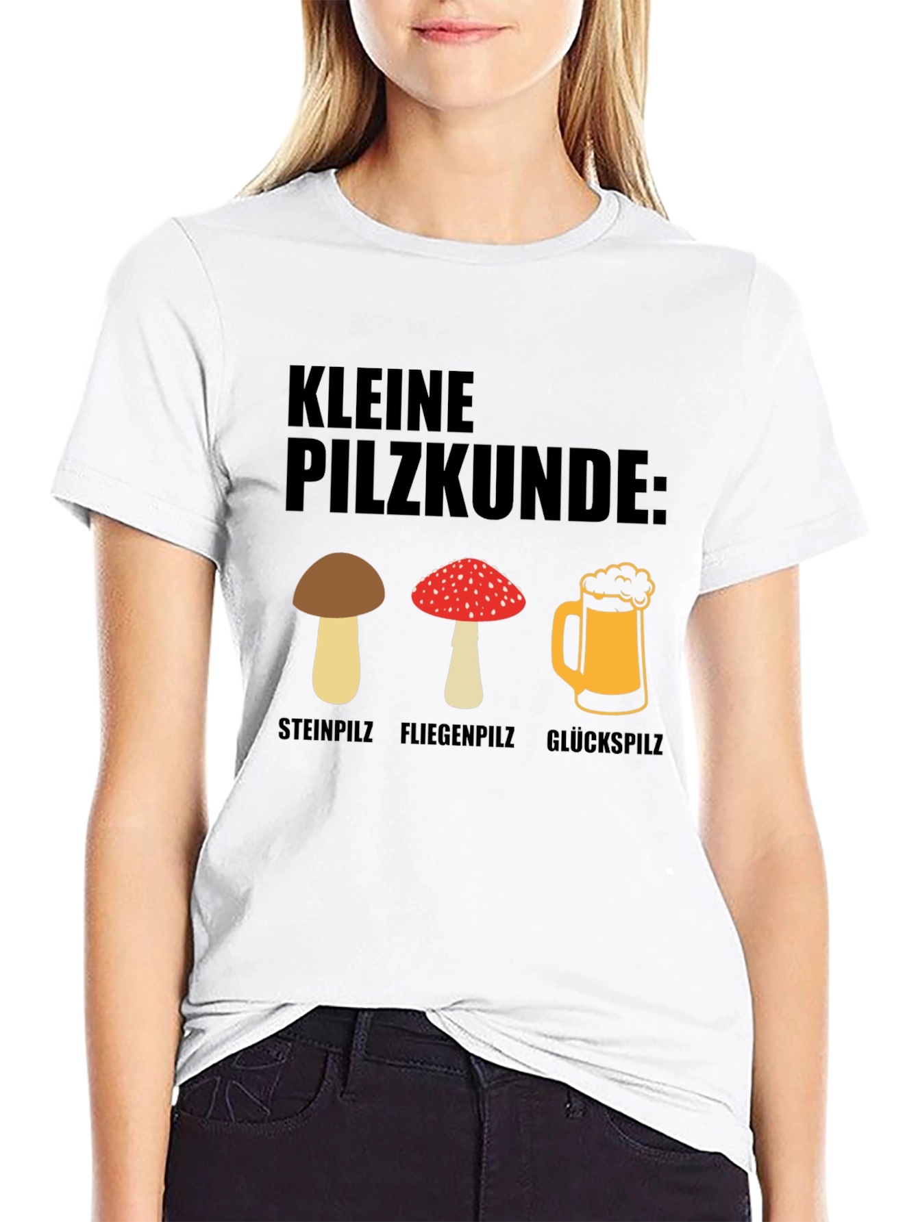Black Kleine Pilzkunde Funny Mushroom and Beer T-Shirt view 9