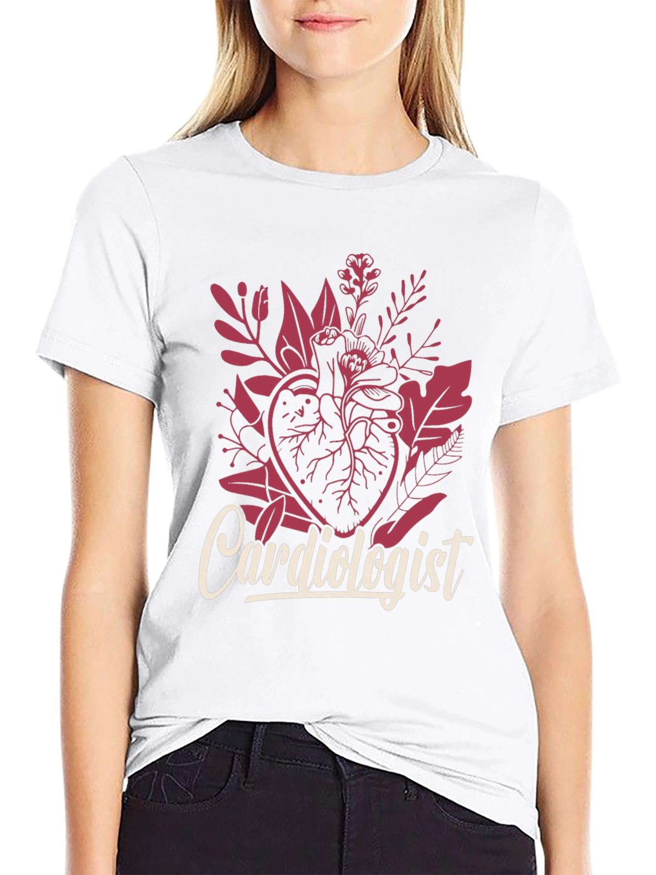 Black Cardiologist Heart Floral Graphic T-Shirt view 9