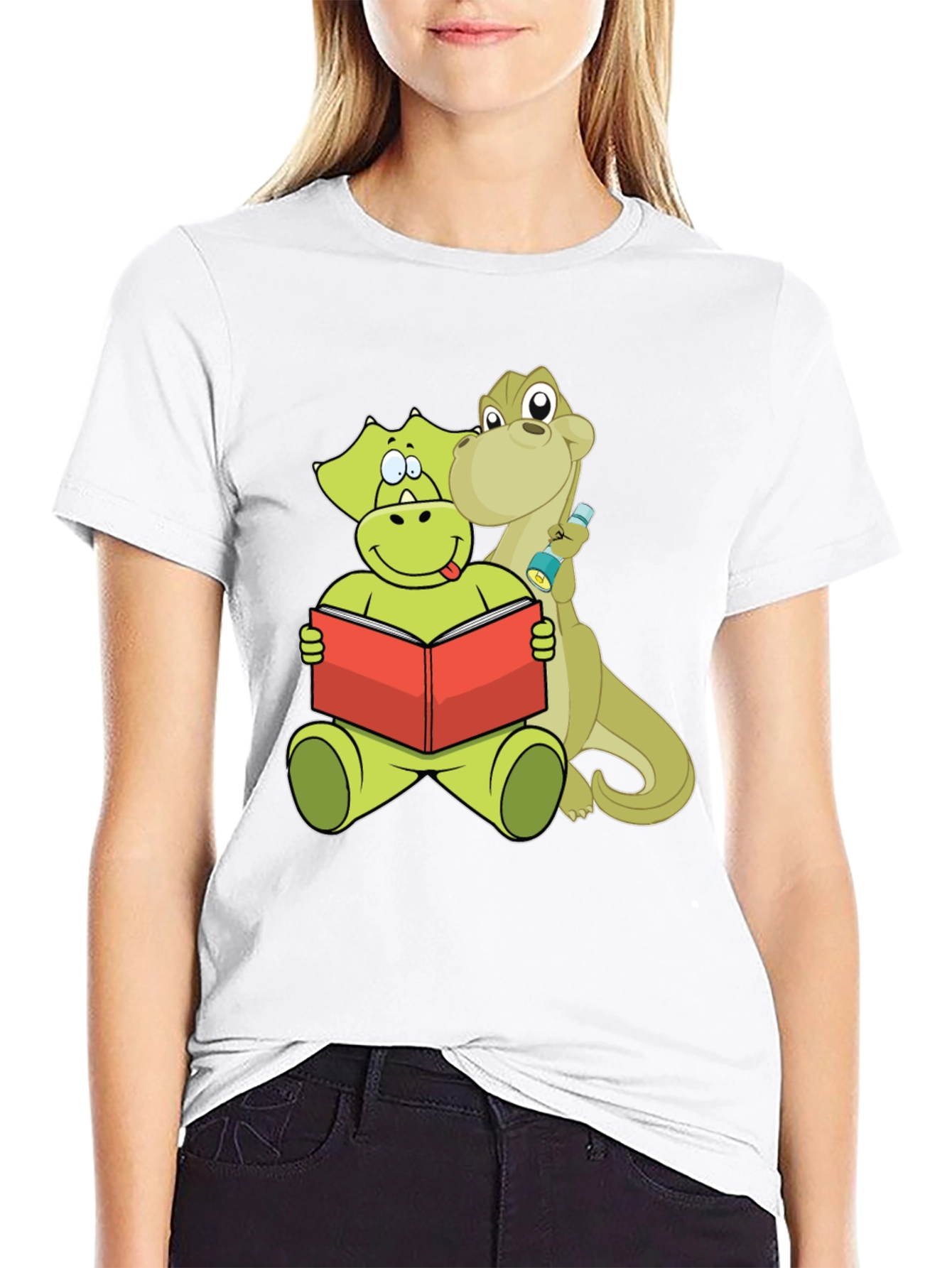 Black Dinosaur Reading Book Graphic Tee view 9