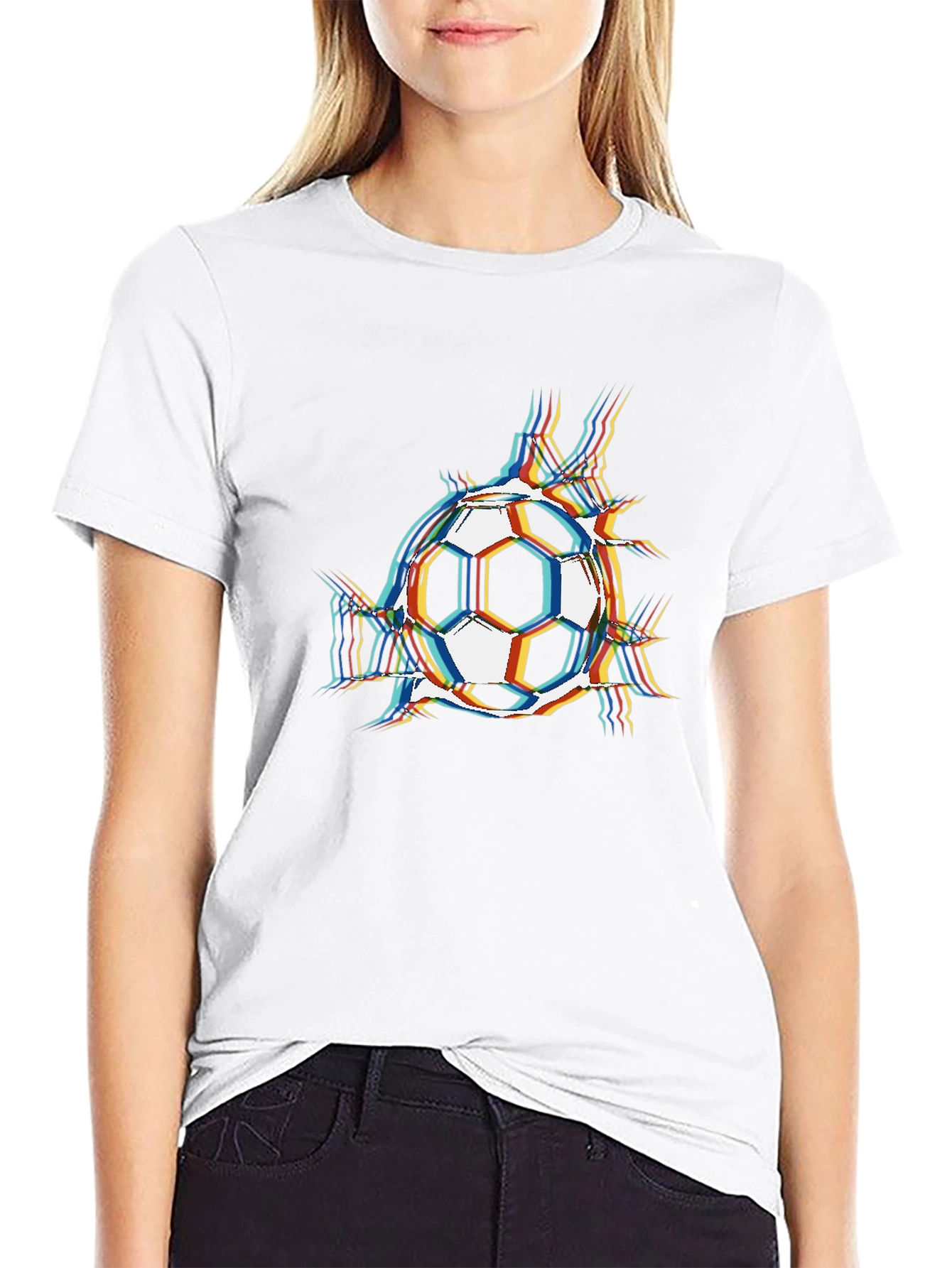 Black Soccer Ball Glitch Graphic T-Shirt view 9