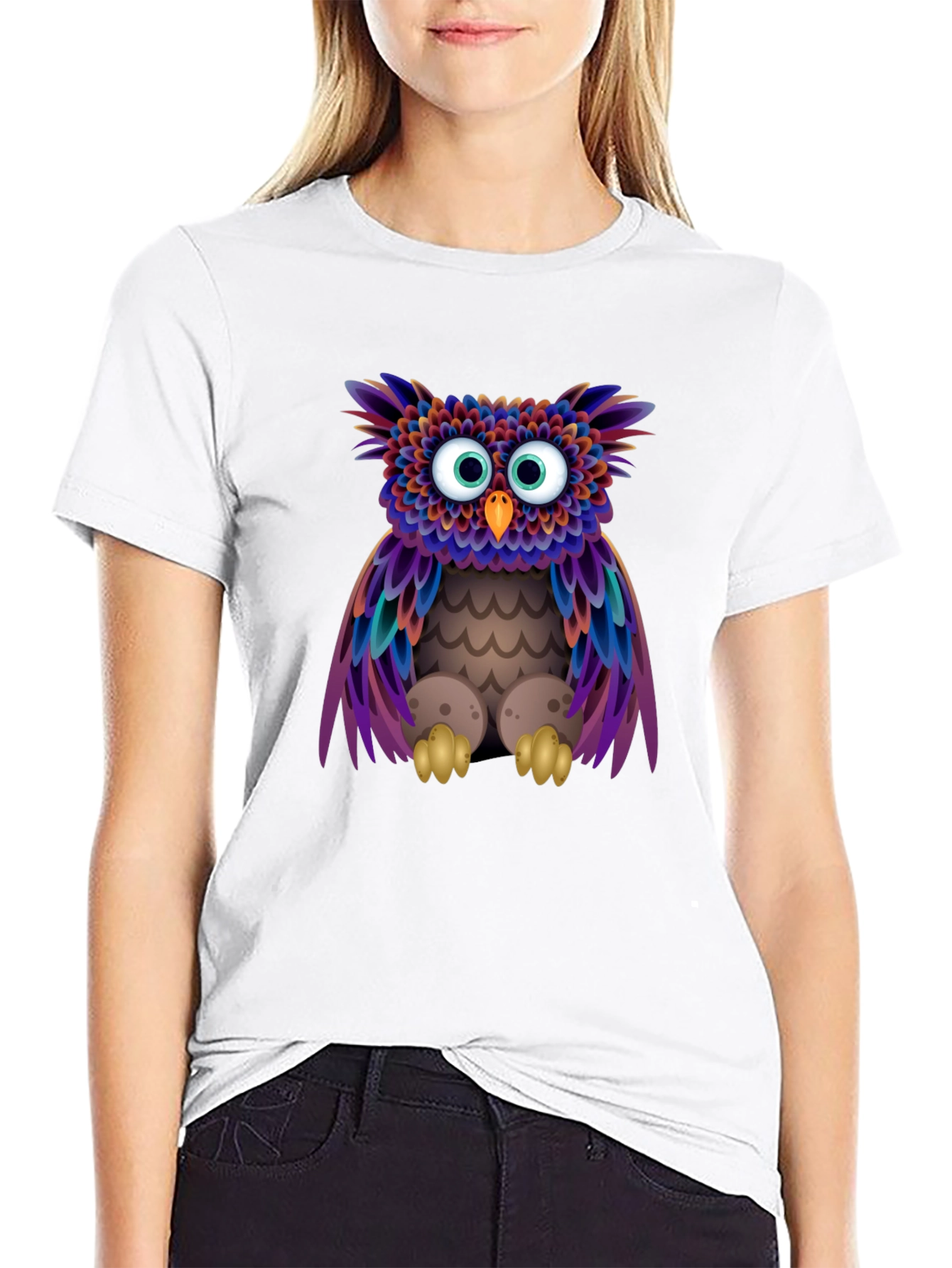 Black Owl Graphic Print Black T-Shirt view 9