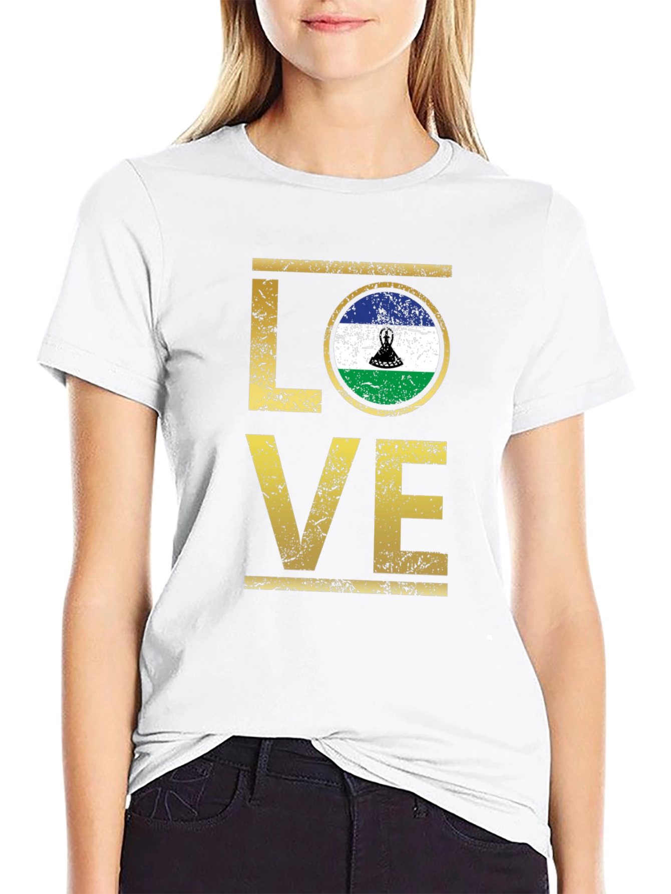 Lesotho Flag LOVE T-Shirt - 9