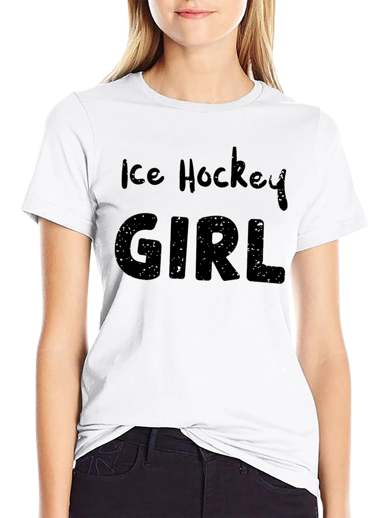 Black Ice Hockey Girl T-Shirt - Black Cotton Tee view 9