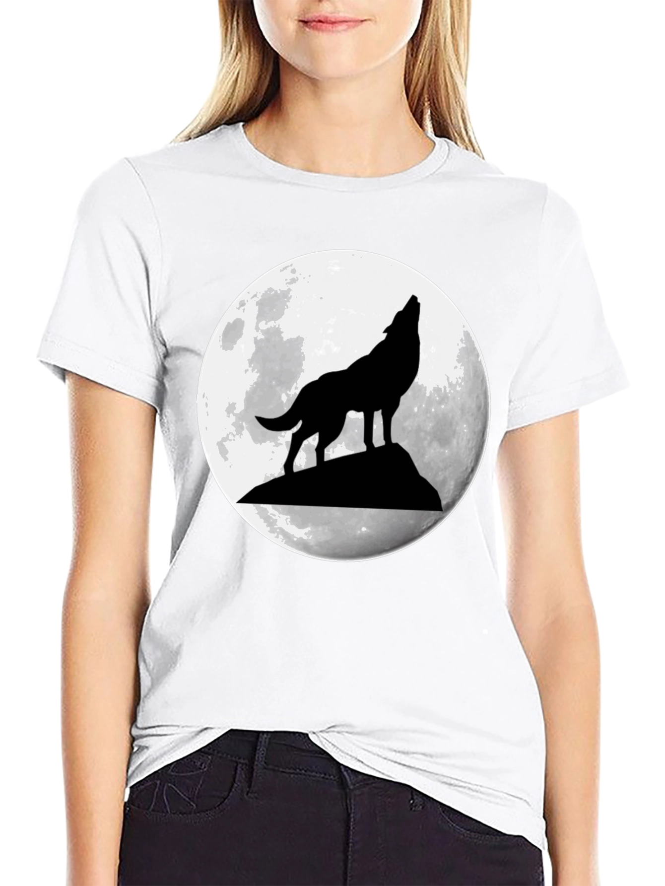 Black Wolf Moon Graphic Tee - Black Cotton T-Shirt view 9