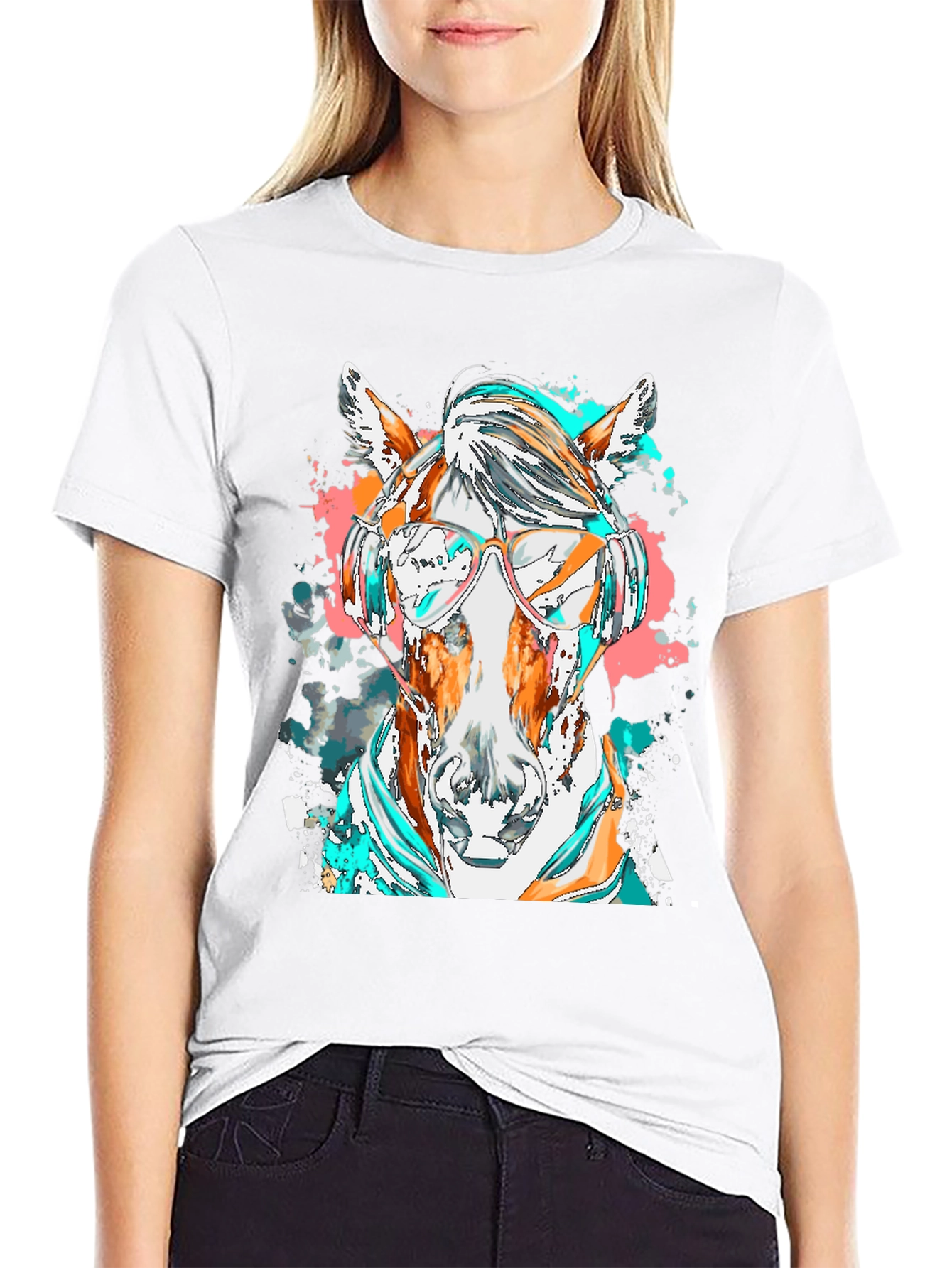 Black Horse with Headphones Graphic Tee view 9