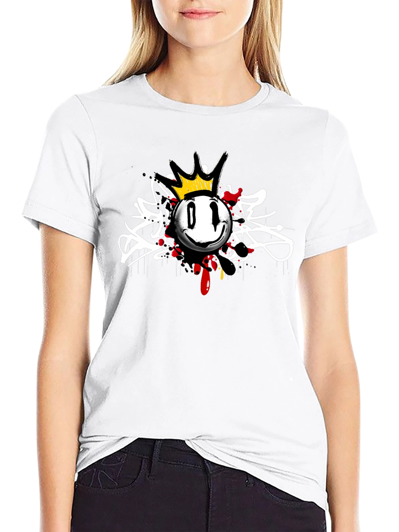 Black King Smiley Face Graphic Black T-Shirt view 9