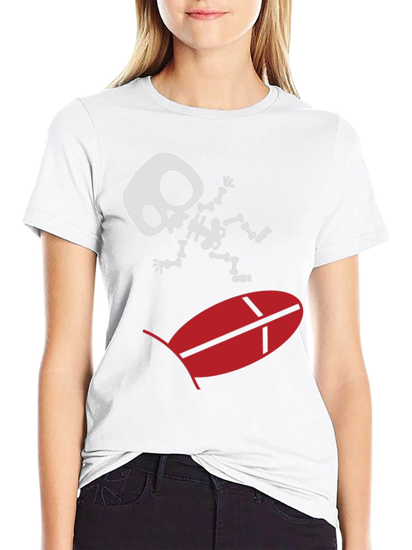 Black Skeleton Surfing T-Shirt - Quirky Graphic Tee view 9