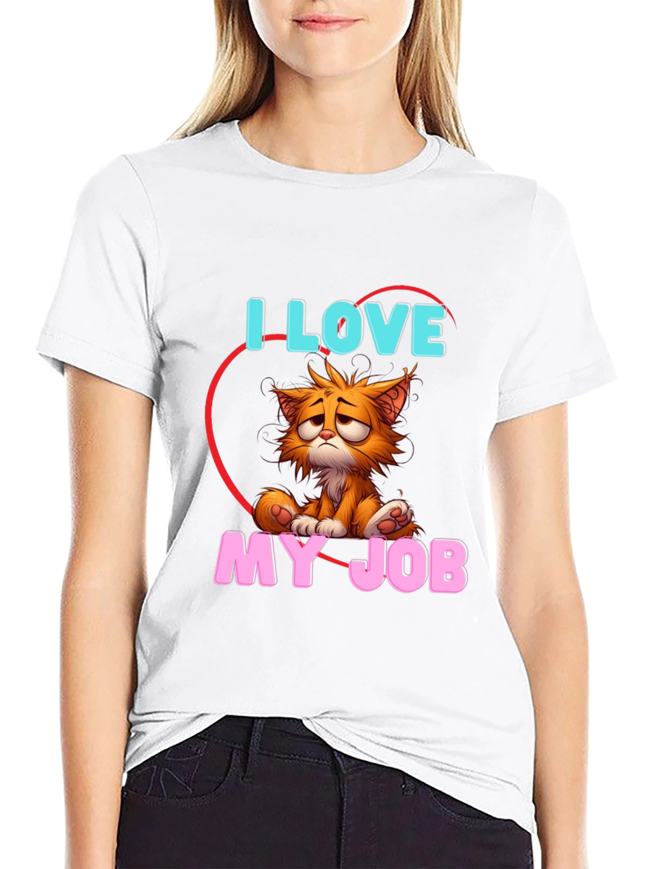 Black I Love My Job Cat T-Shirt - Unique Graphic Tee view 9