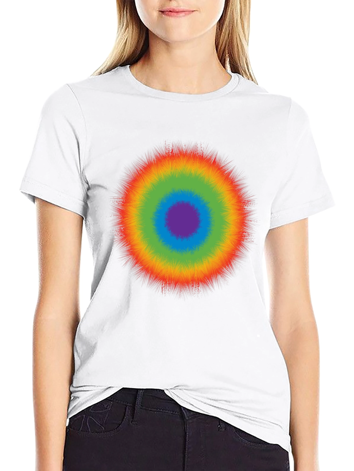 Black Rainbow Burst Graphic T-Shirt - Casual Cotton Tee view 9