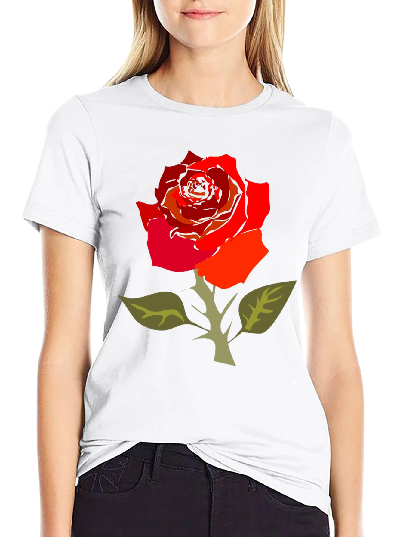 Black Bold Rose Graphic Tee - Black Cotton Blend view 9