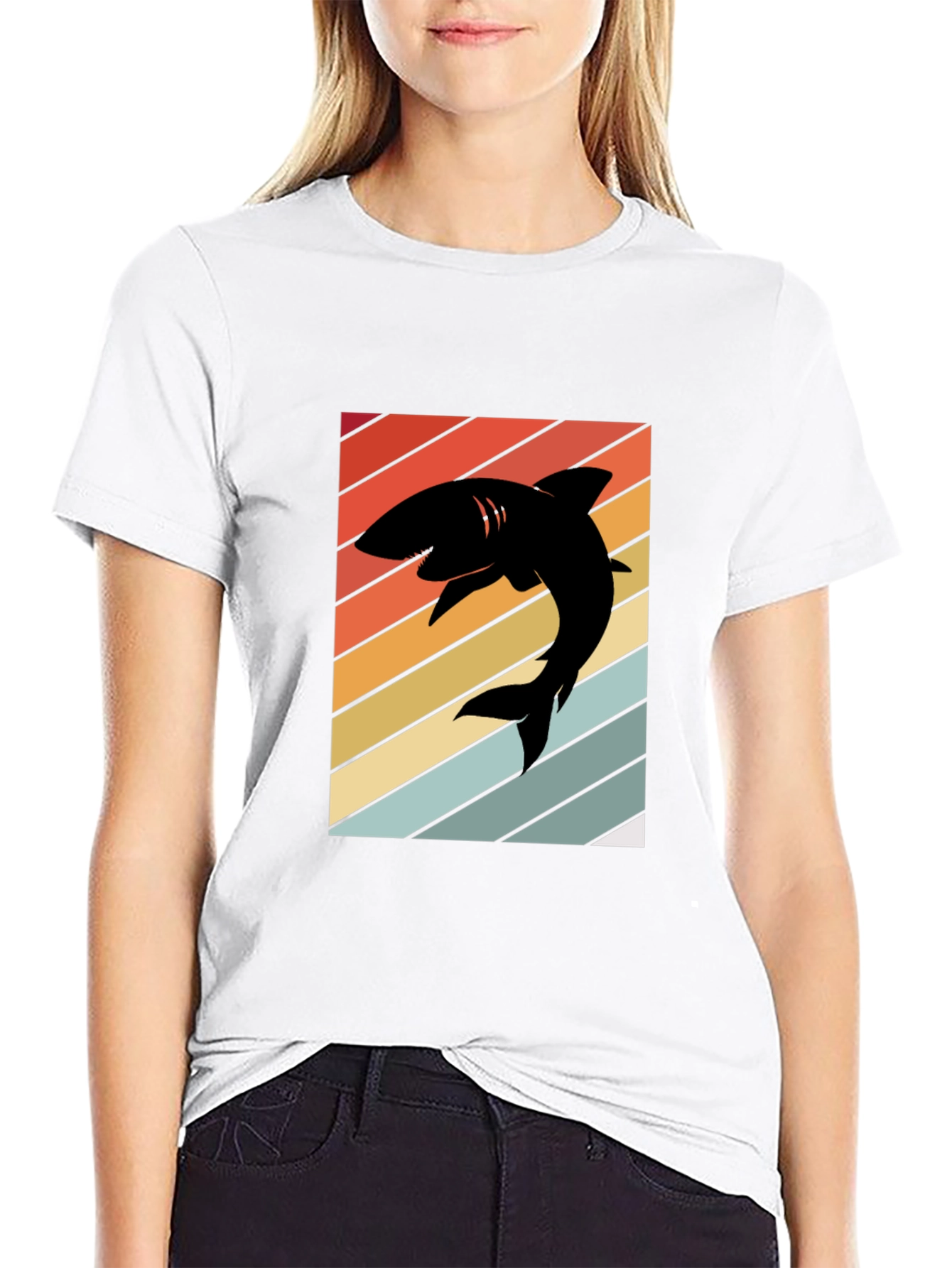 Black Retro Shark Silhouette T-Shirt view 9