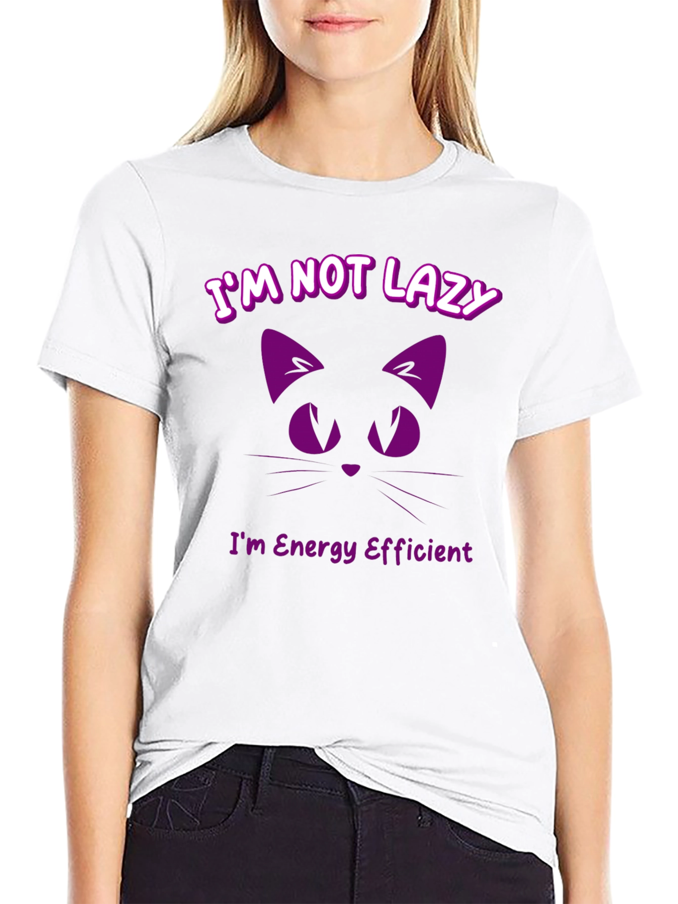 Black Funny Cat T-Shirt - I'm Not Lazy, Energy Efficient view 9