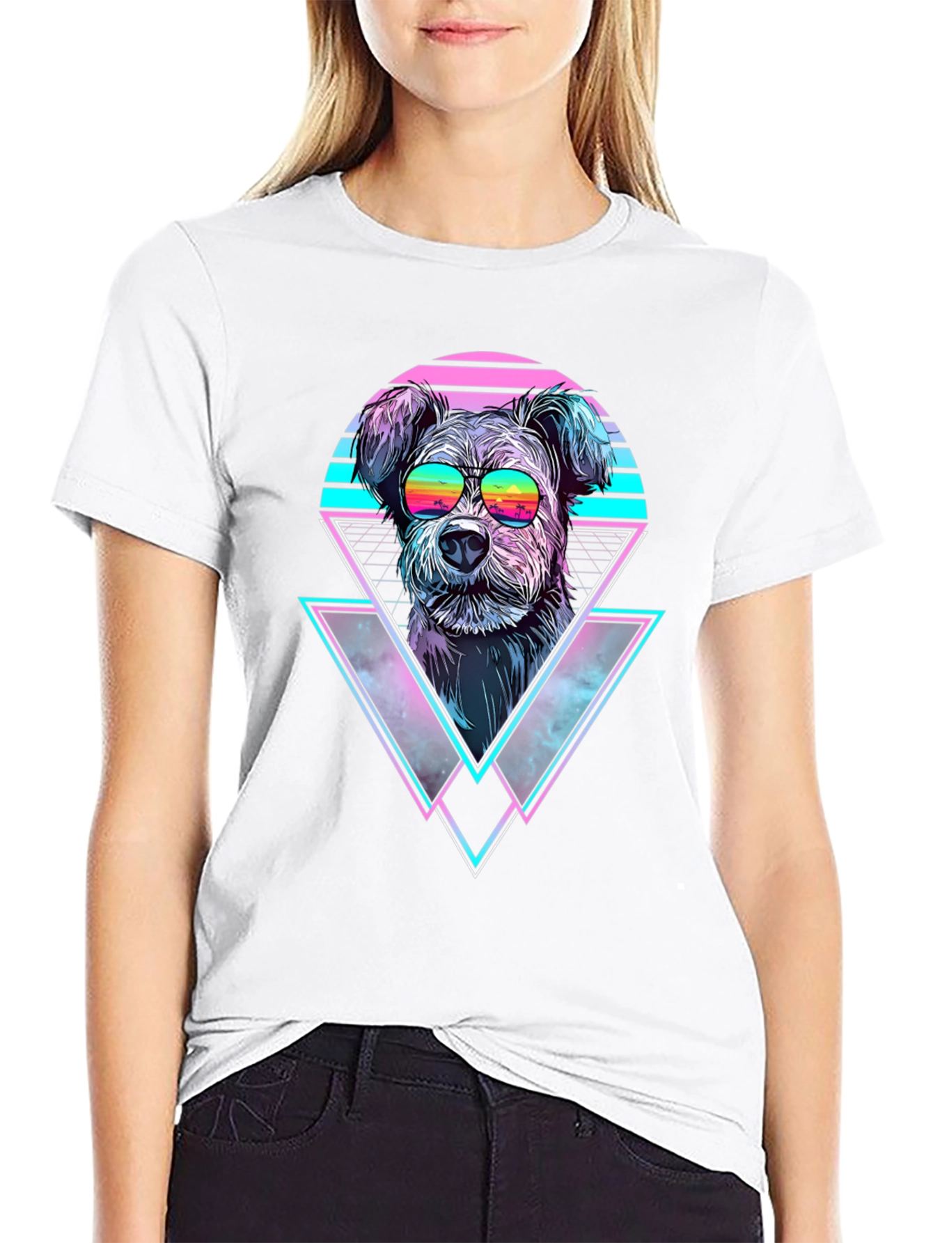 Black Retro Dog T-Shirt - Synthwave Vibes view 9