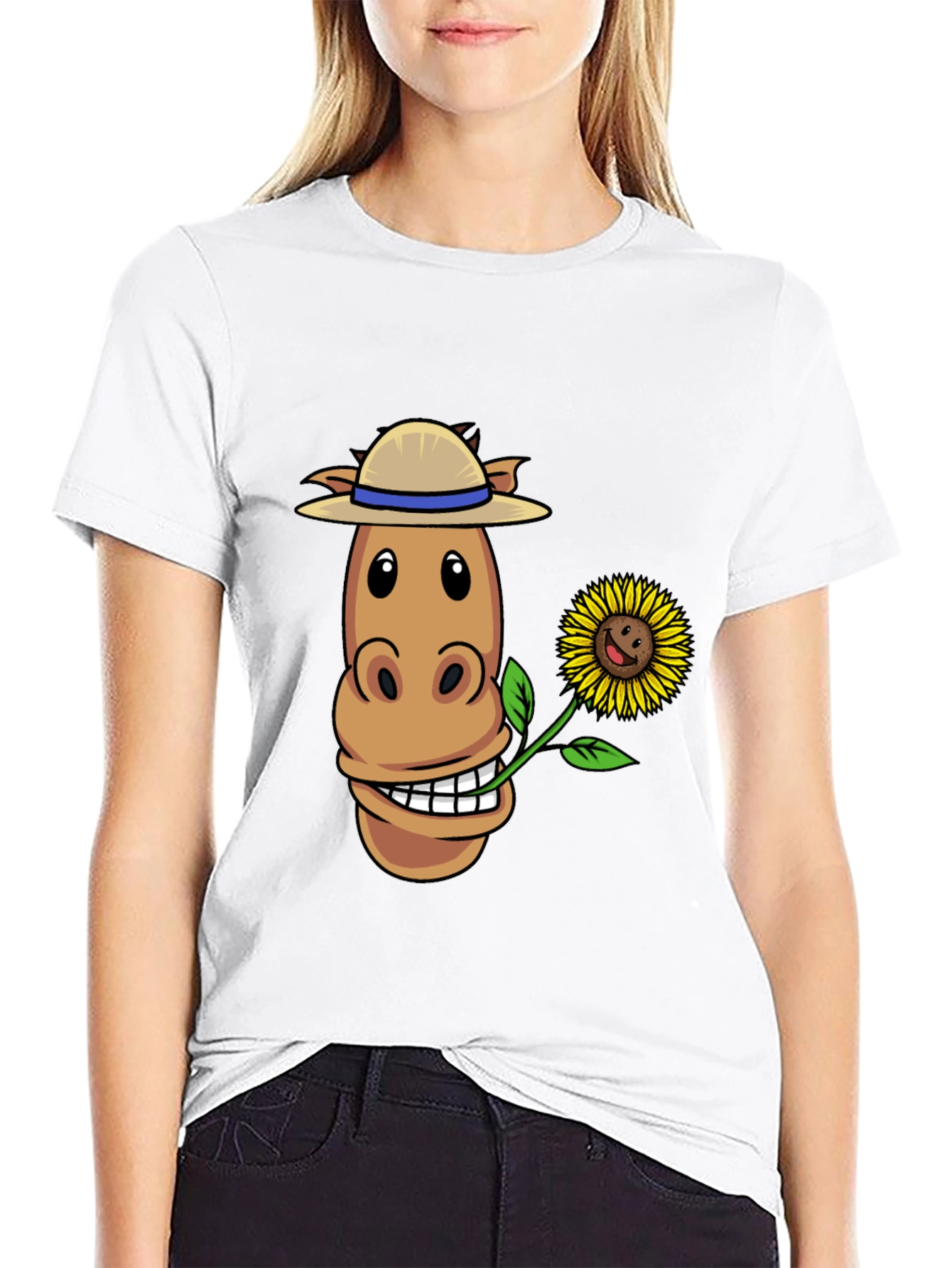 Black Funny Horse & Sunflower Graphic Tee view 9