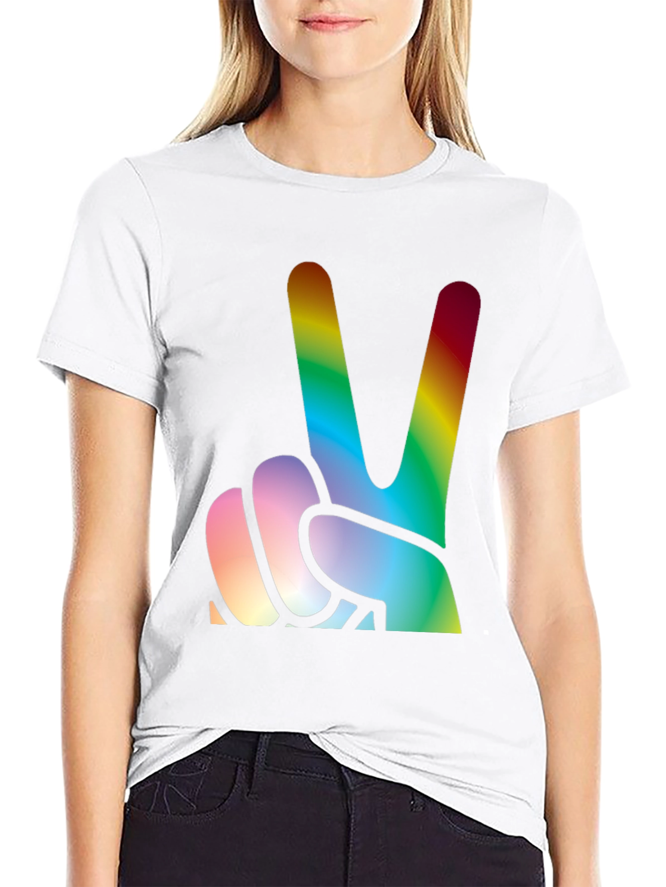 Black Rainbow Peace Sign Graphic Tee view 9