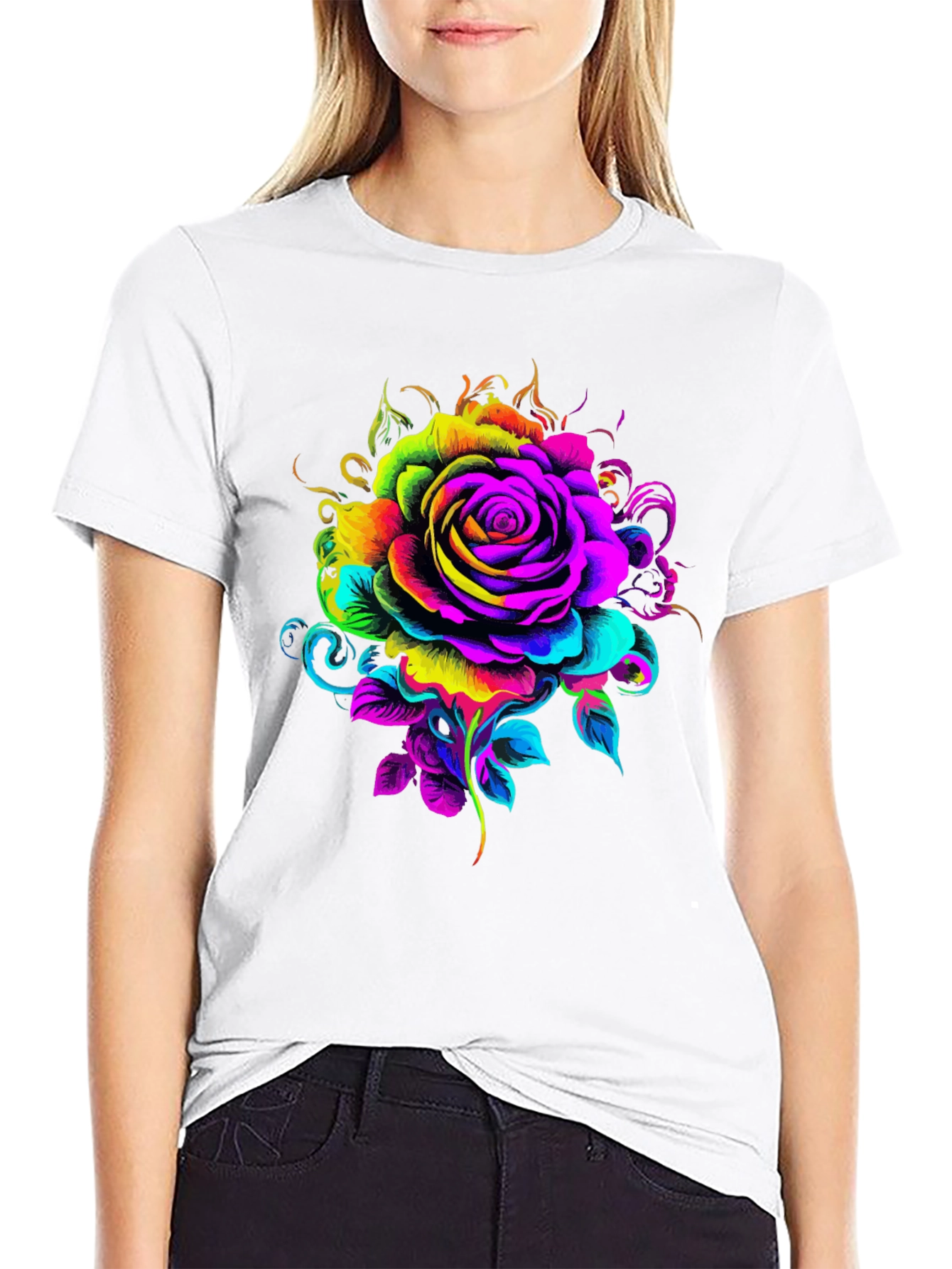 Black Vibrant Rose Graphic T-Shirt - Black view 9