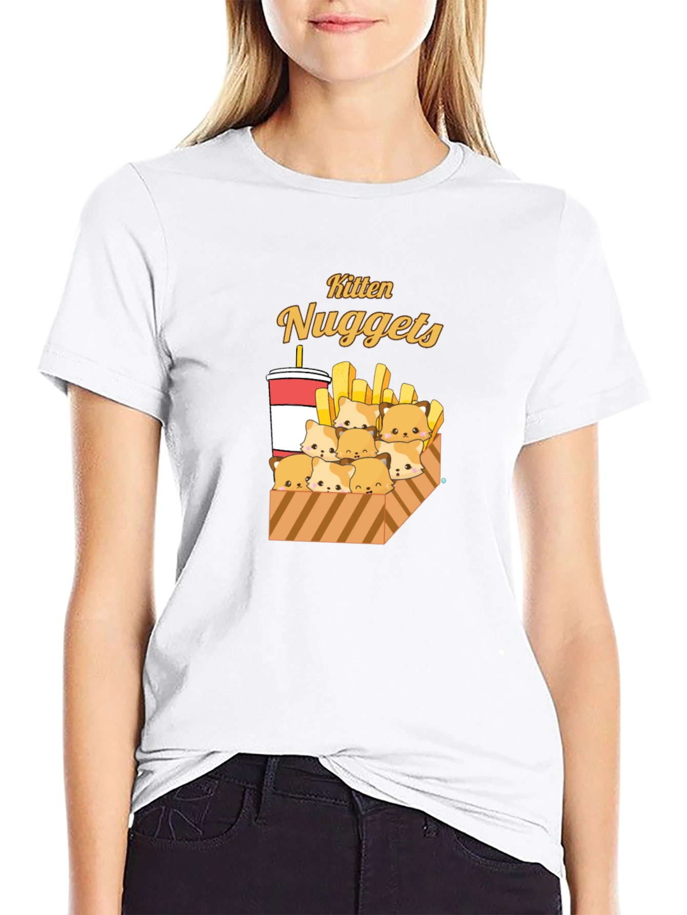 Black Kitten Nuggets T-Shirt - Cute Cartoon Tee view 9