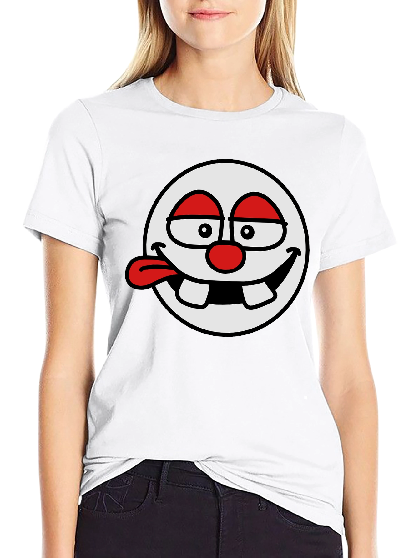 Black Funny Cartoon Face Black T-Shirt view 9