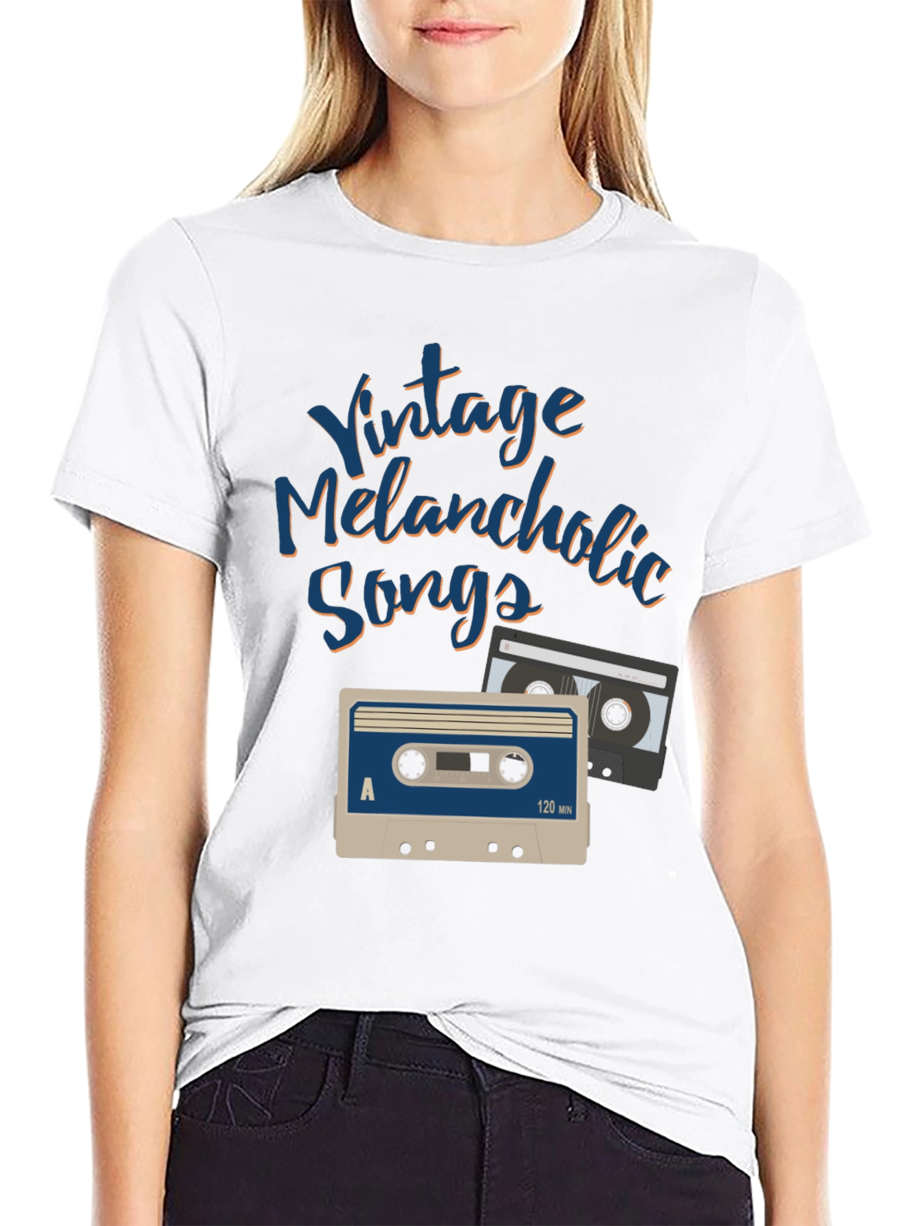 Black Vintage Melancholic Songs Graphic Tee view 9