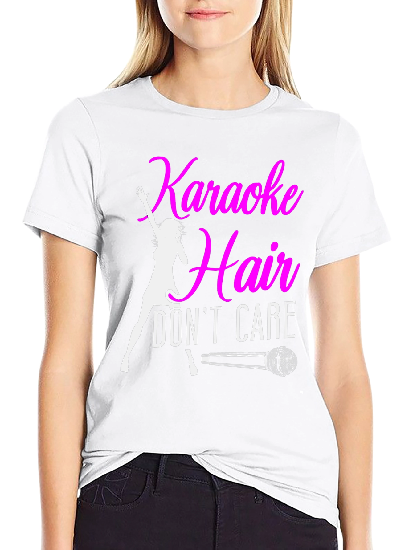 Black Karaoke Hair Don't Care Black T-Shirt view 9