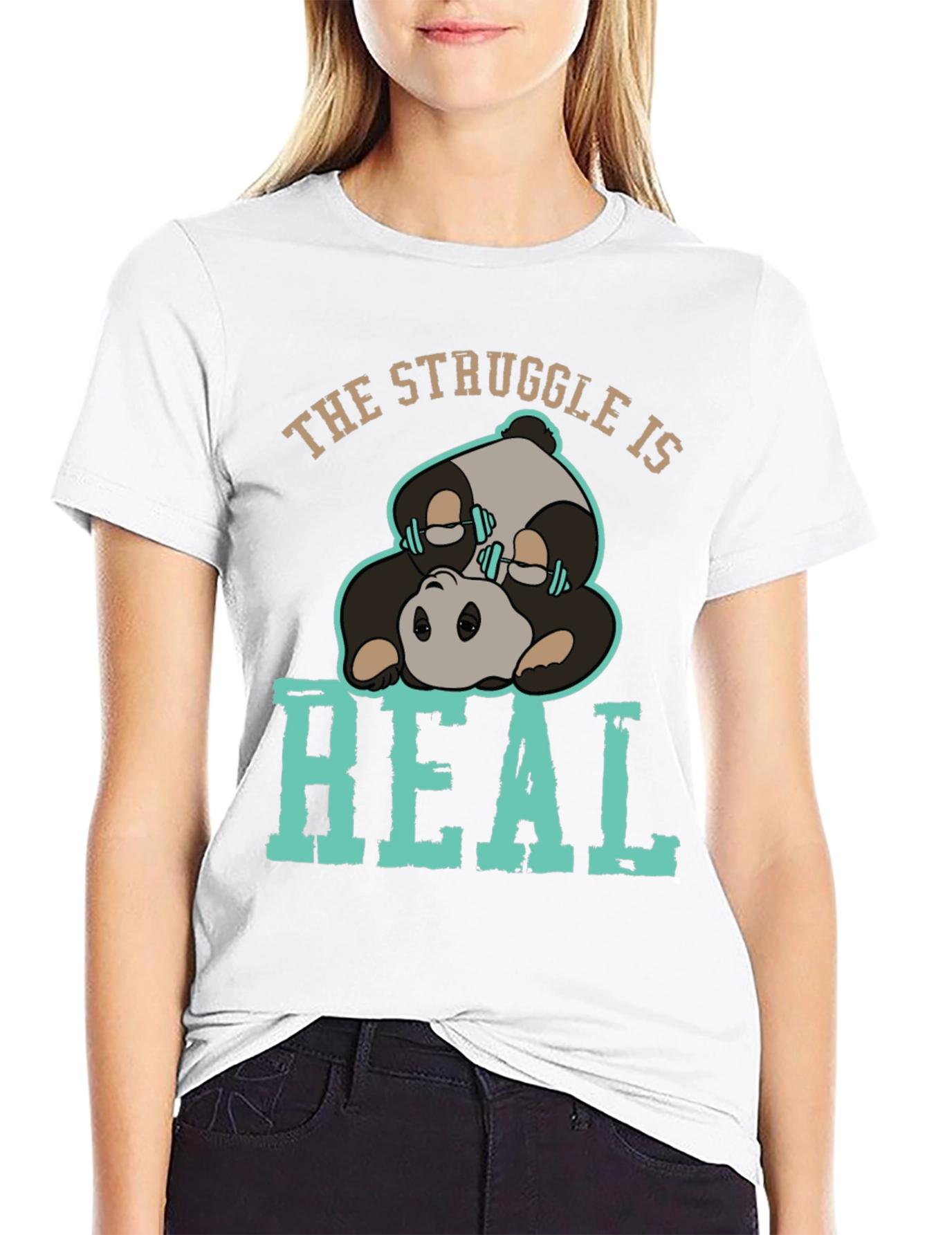 Black The Struggle Is Real Panda T-Shirt view 9