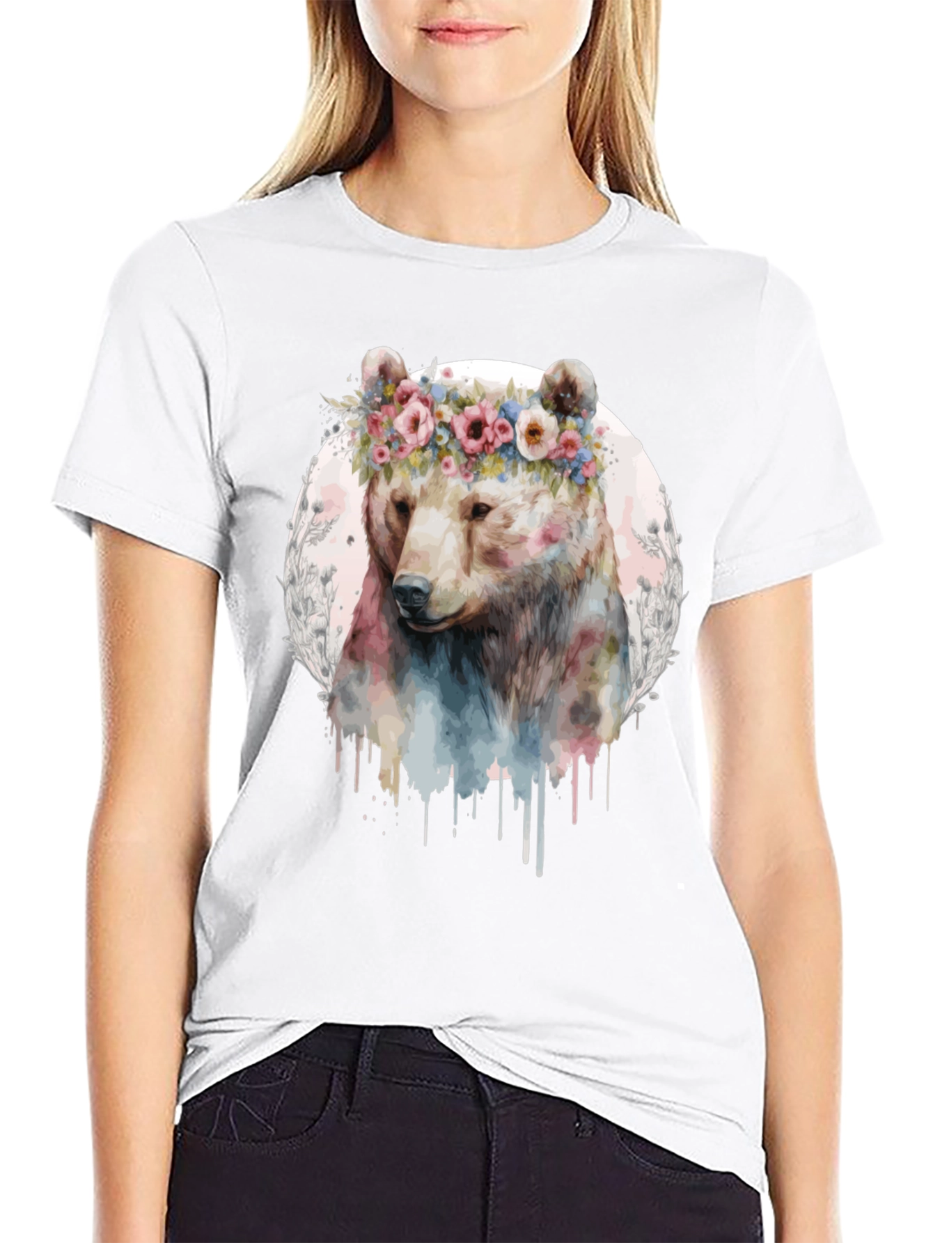 Black Bear with Flower Crown Graphic Tee view 9