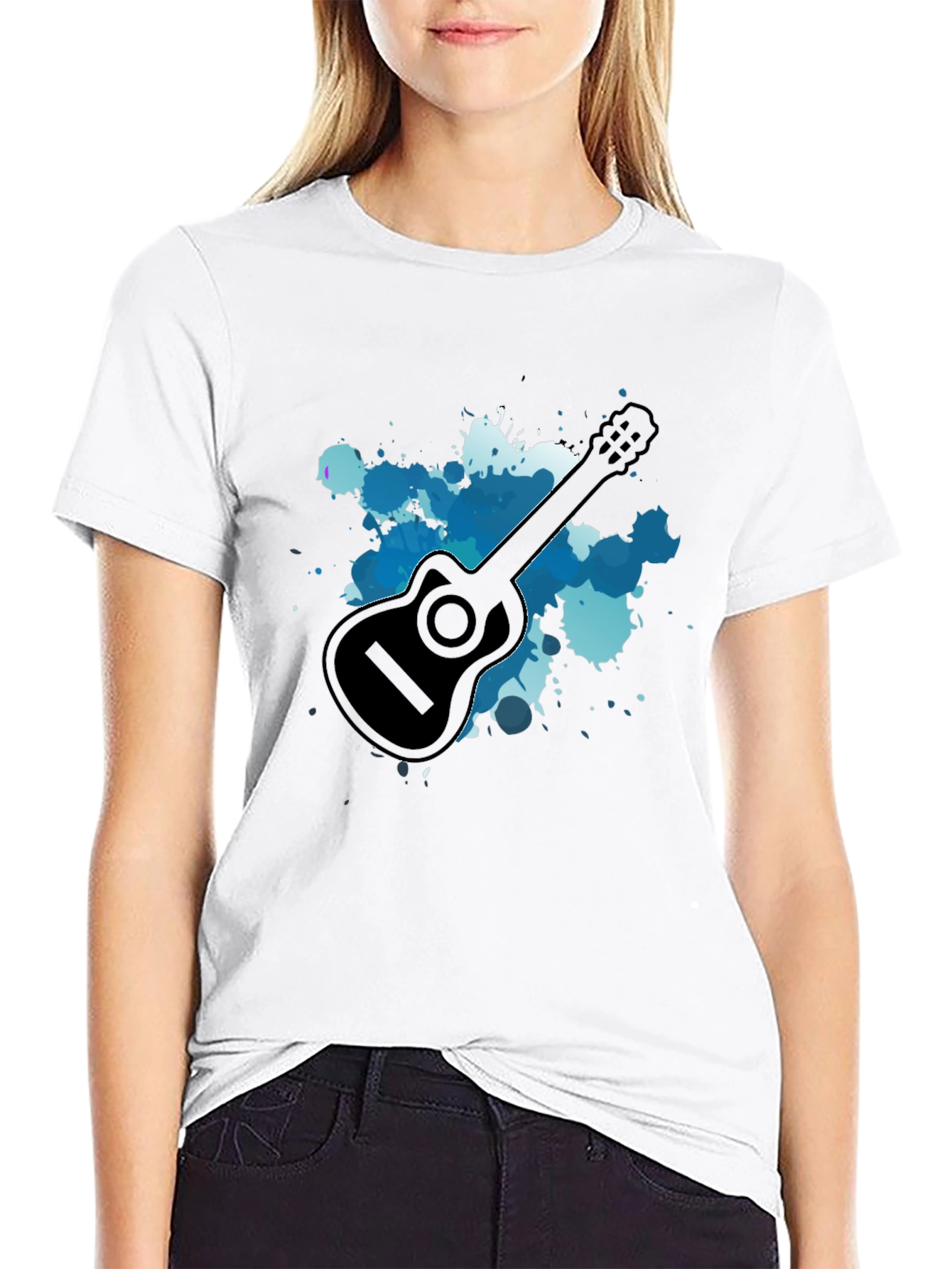 Black Guitar Graphic Black T-Shirt view 9