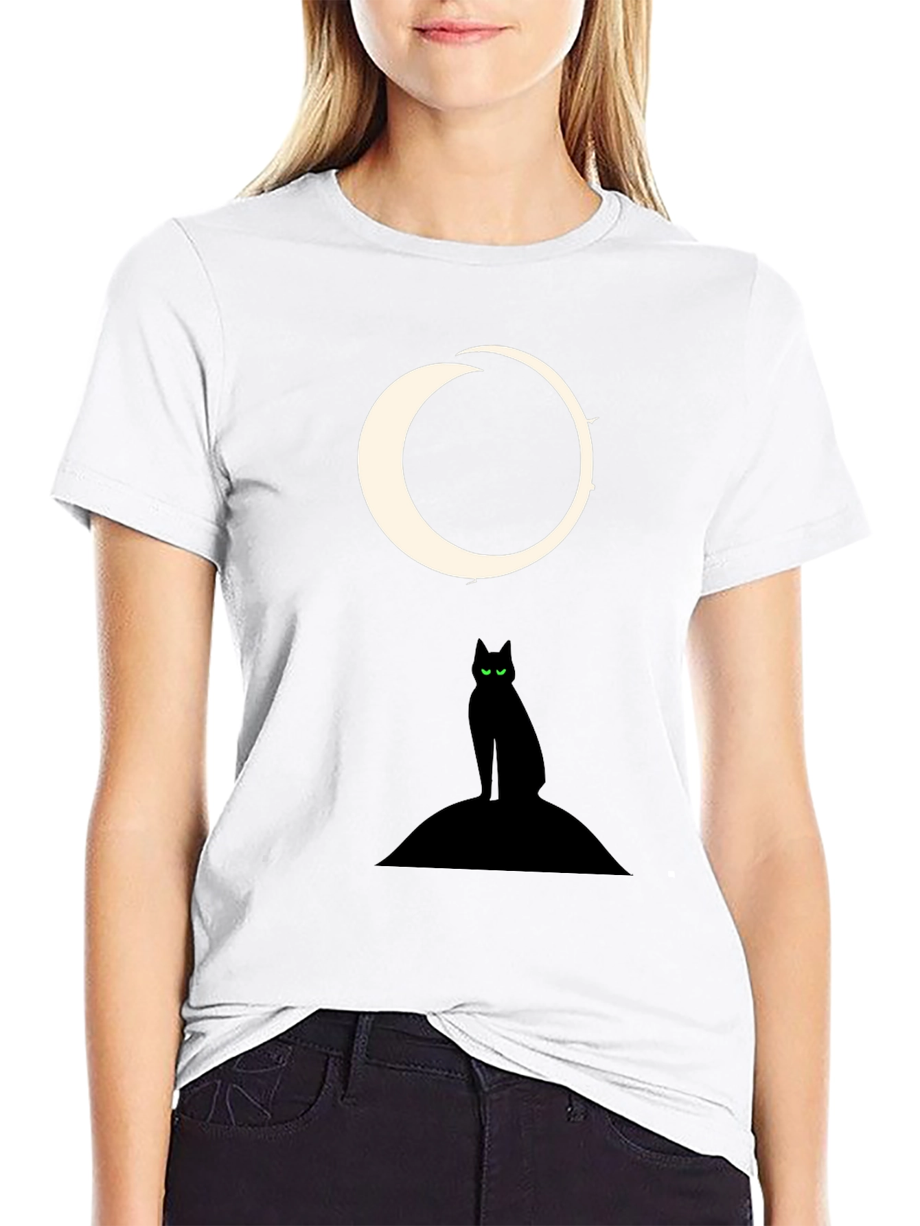 Black Black Cat Moon Graphic Tee view 9