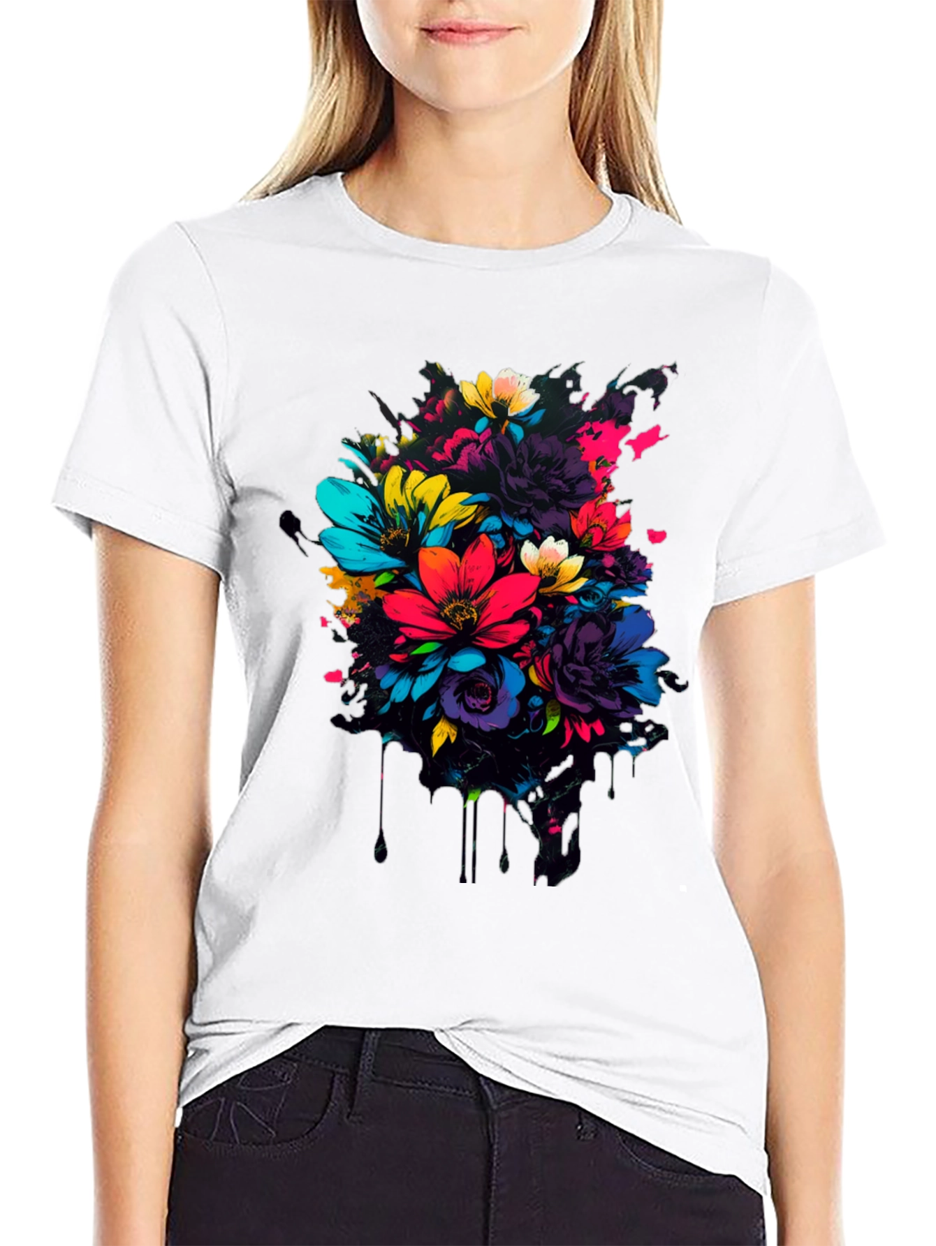 Black Floral Burst Graphic Tee - Vivid Colors view 9