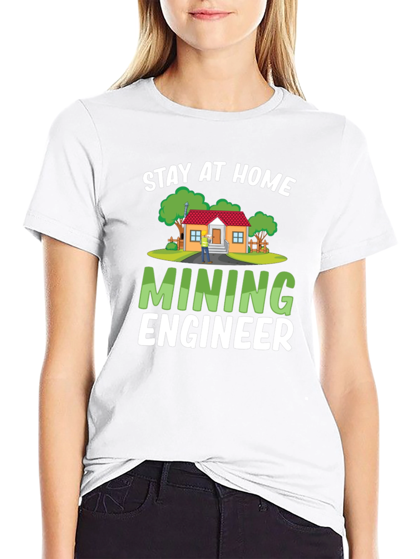 Black Stay At Home Mining Engineer Black T-Shirt view 9