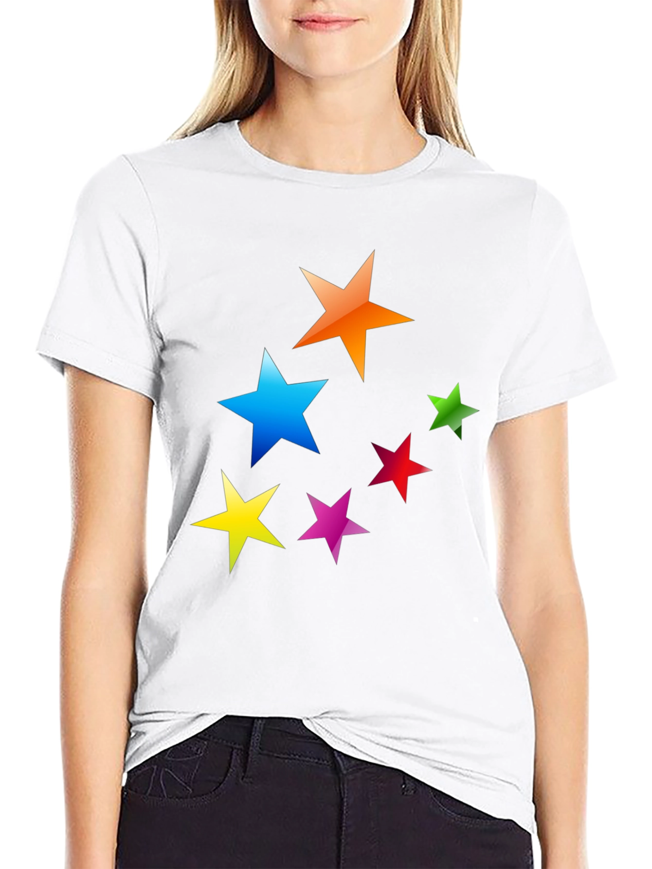Black Colorful Stars Graphic T-Shirt - Casual Tee view 9