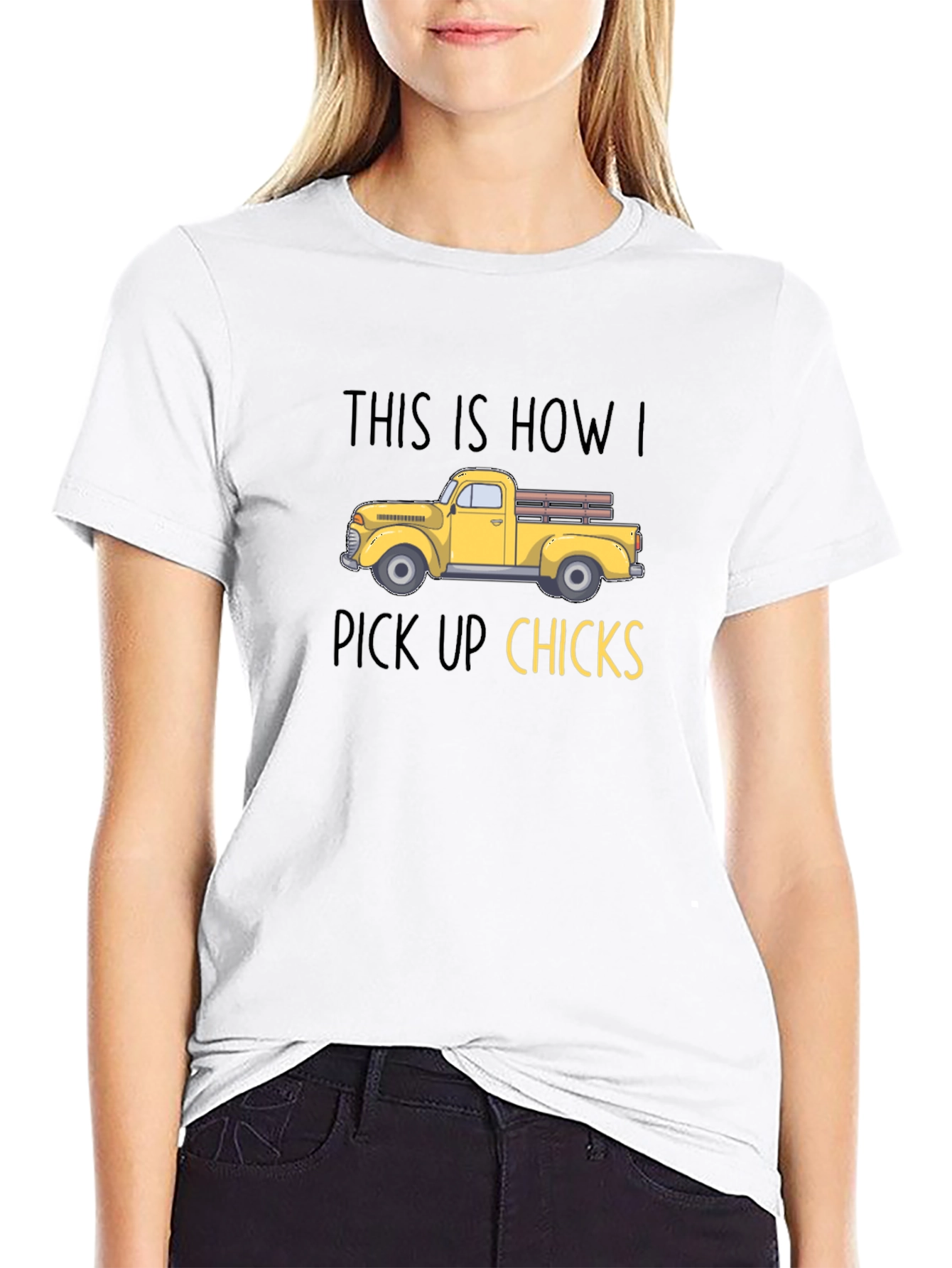 Black Funny Truck Pick Up Chicks T-Shirt view 9