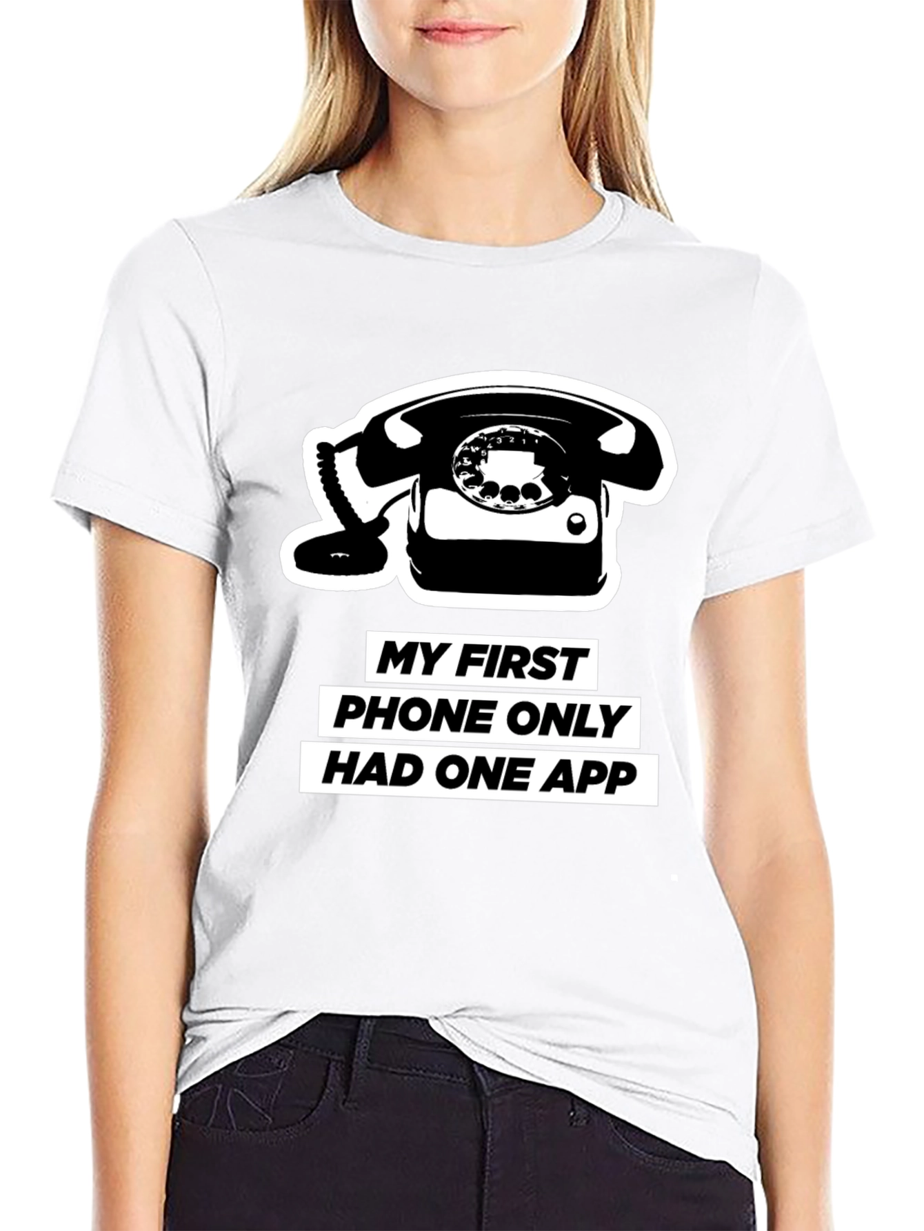 Black Retro Phone T-Shirt - One App Only! view 9