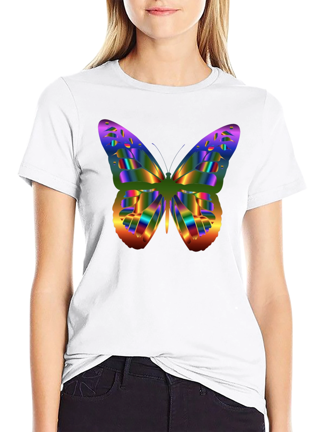 Black Colorful Butterfly Graphic Tee - Men's Black T-Shirt view 9