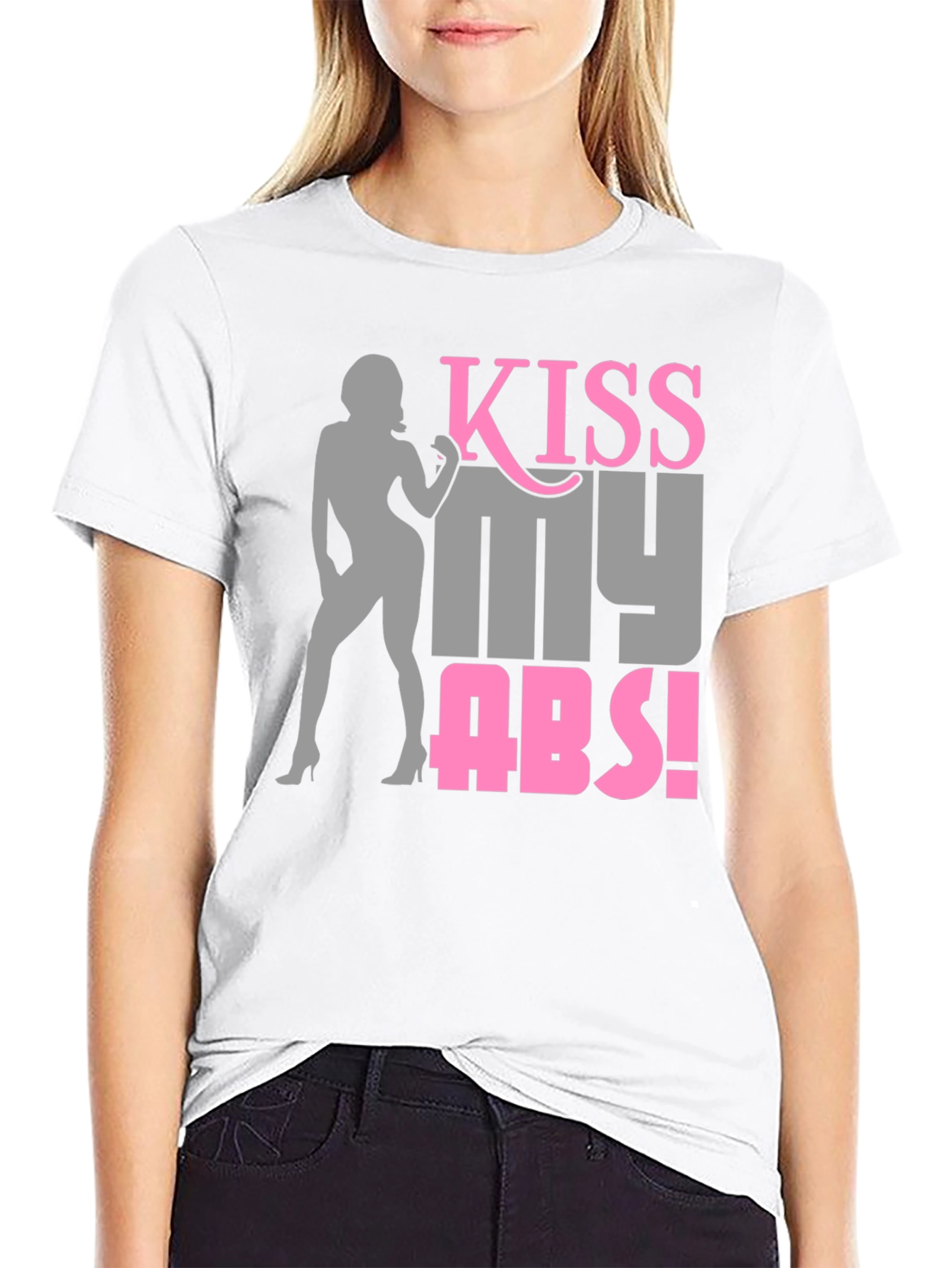 Black Kiss My Abs! Novelty Graphic T-Shirt view 9
