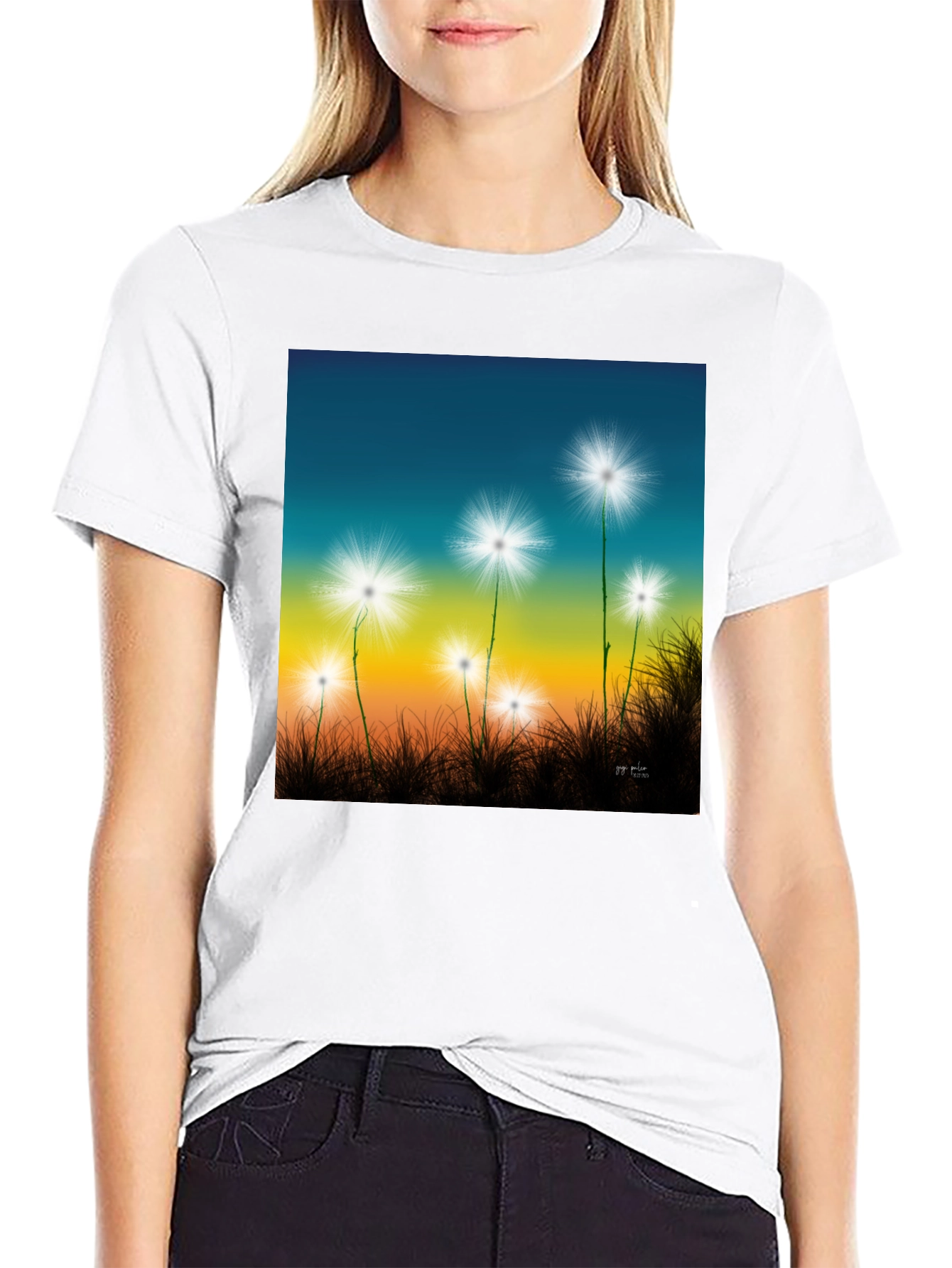 Black Dandelion Sky T-Shirt - Black Cotton Graphic Tee view 9
