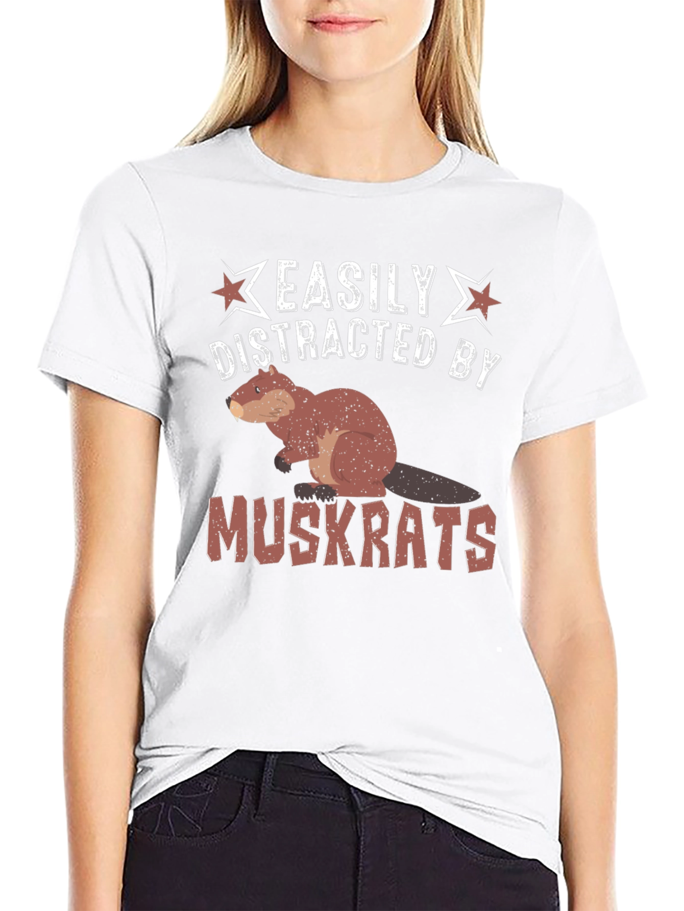 Black Easily Distracted by Muskrats Funny T-Shirt view 9