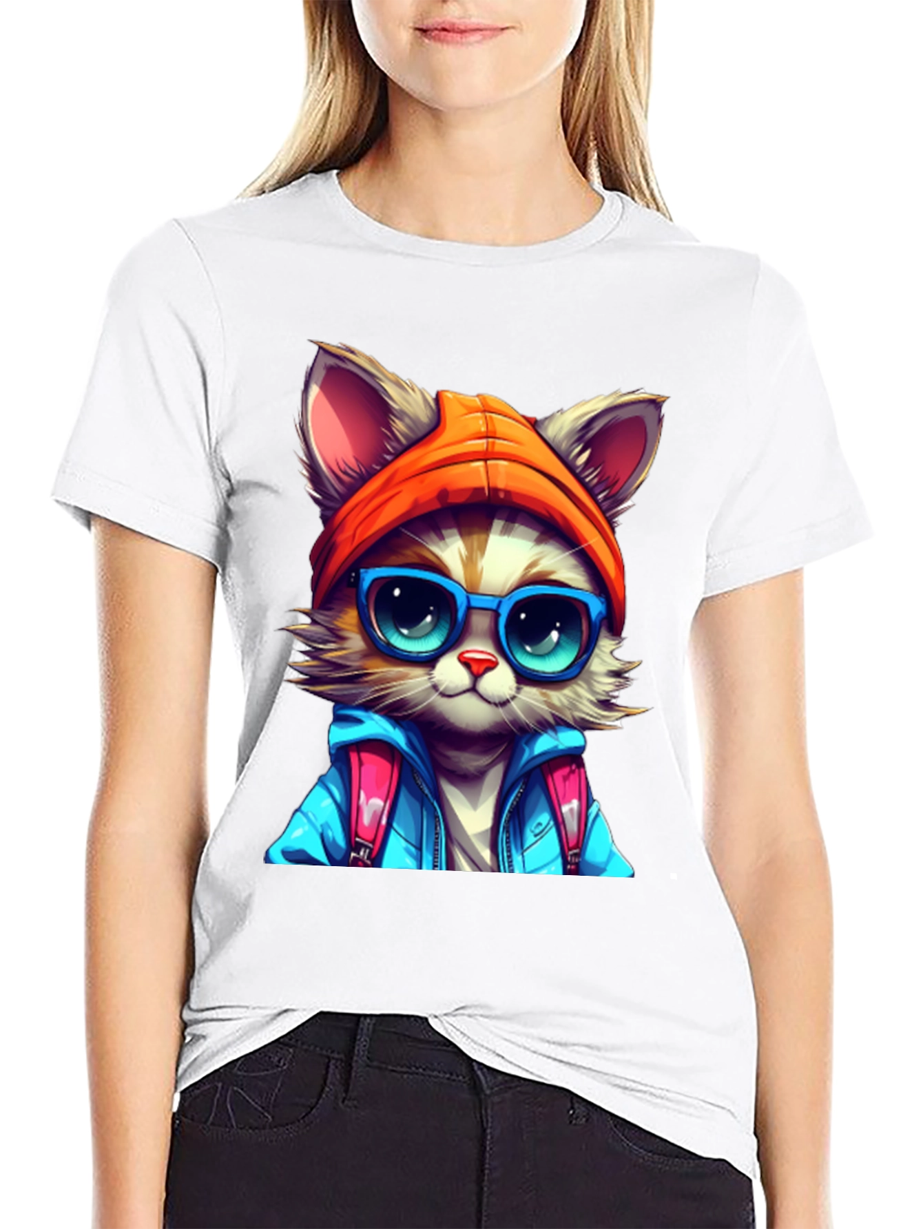 Black Cat with Glasses Graphic Tee view 9