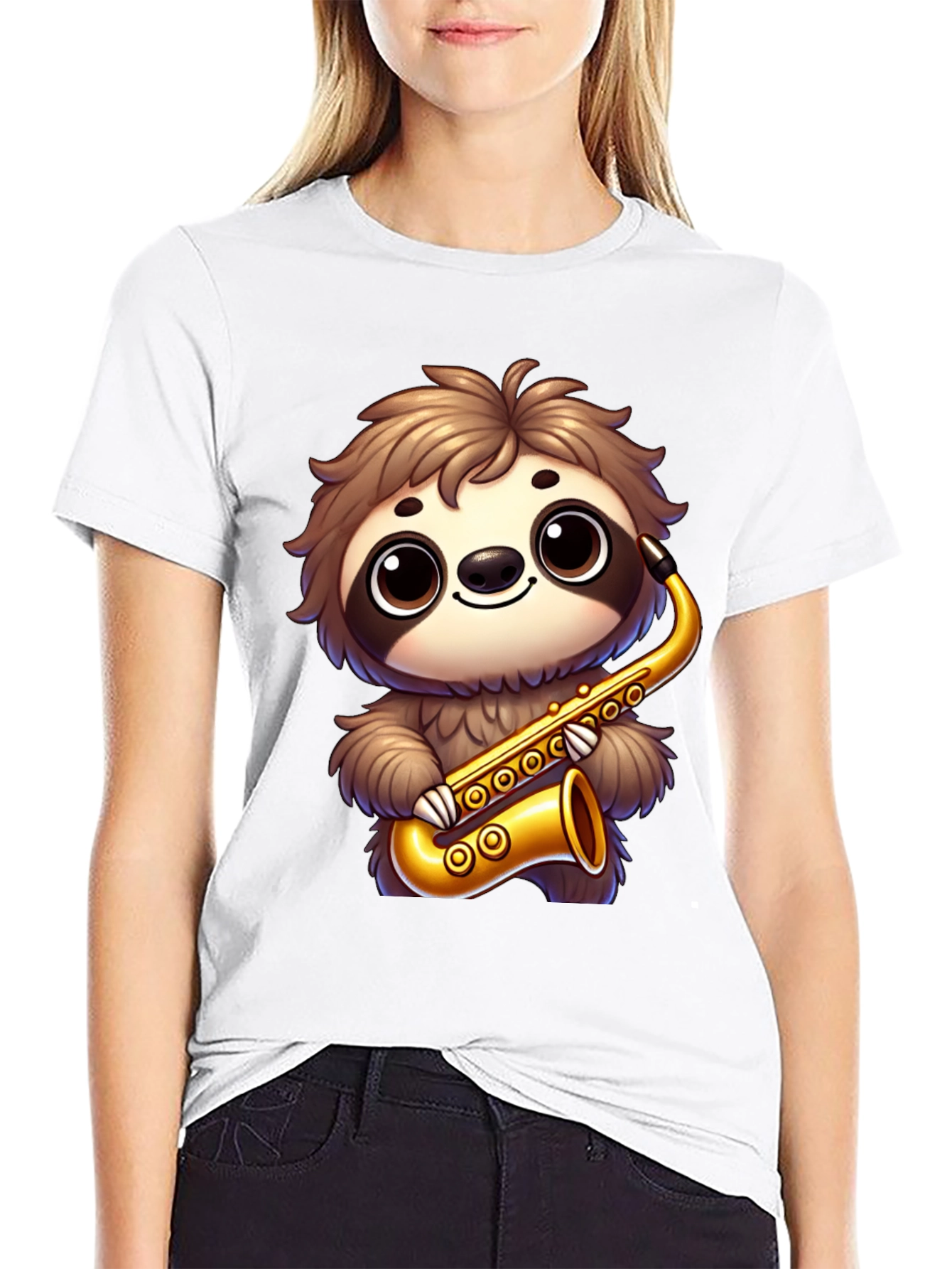 Black Sloth Saxophone T-Shirt - Cartoon Musician Tee view 9
