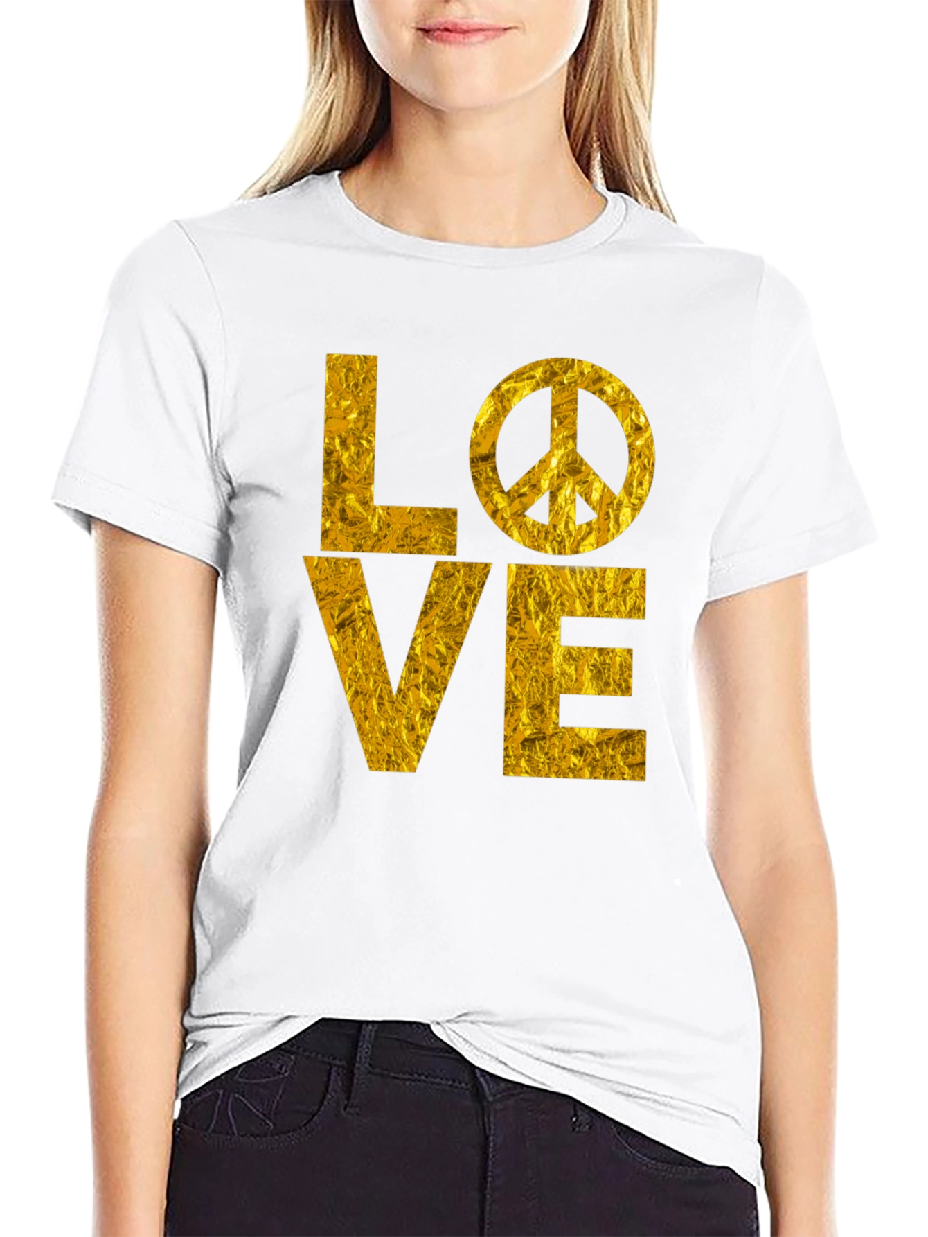 Black LOVE Peace Sign Graphic T-Shirt view 9