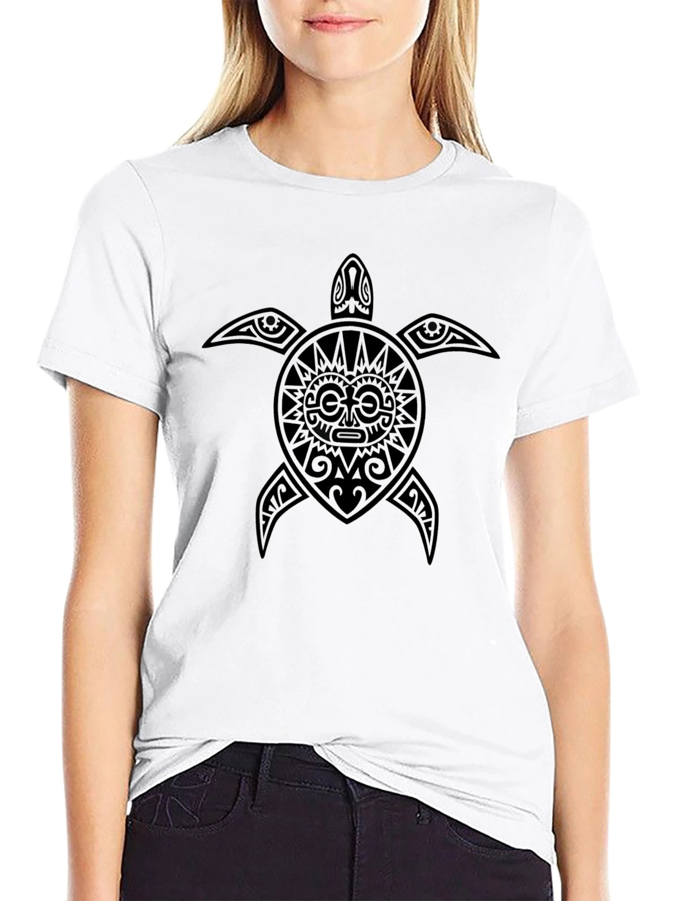 Black Tribal Turtle Graphic Tee - Black Casual T-Shirt view 9