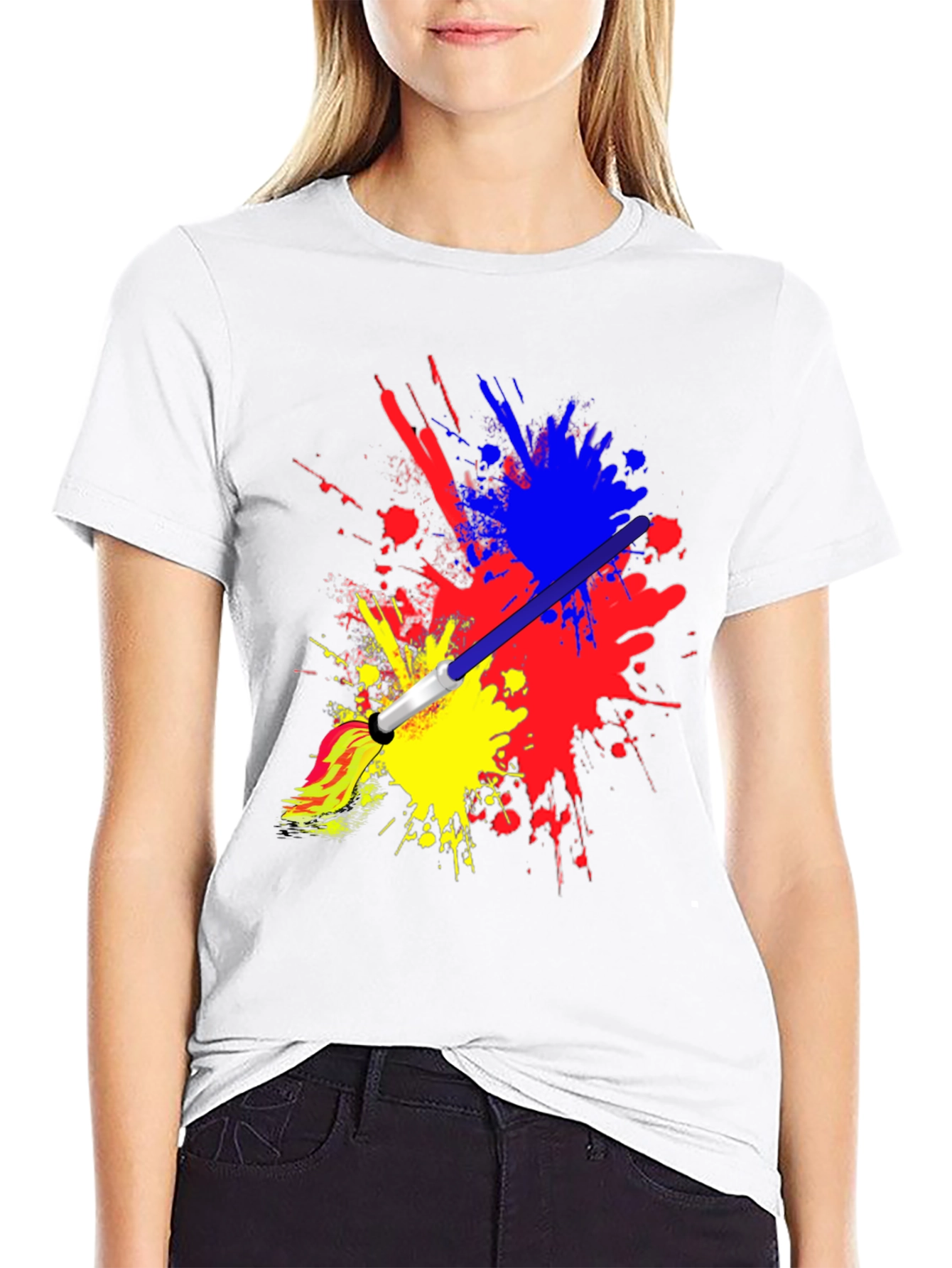 Black Paint Splatter Brush Stroke Graphic Tee view 9