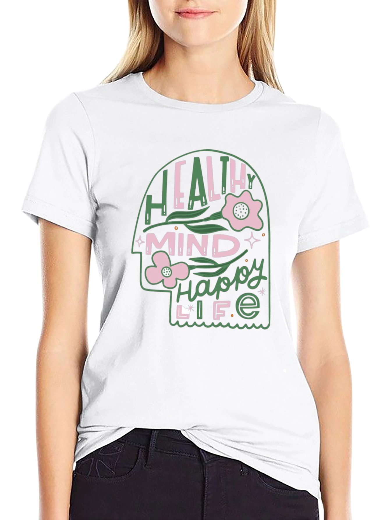 Black Healthy Mind Happy Life Graphic Tee view 9