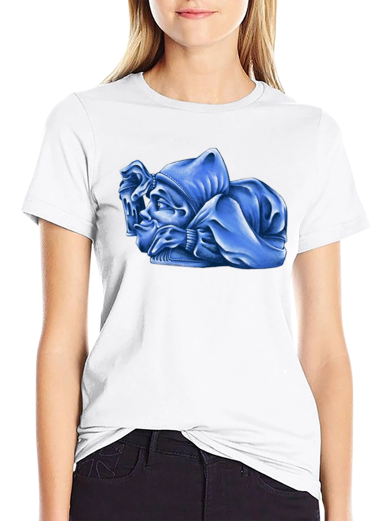 Black Blue Cartoon Character Graphic Black T-Shirt view 9