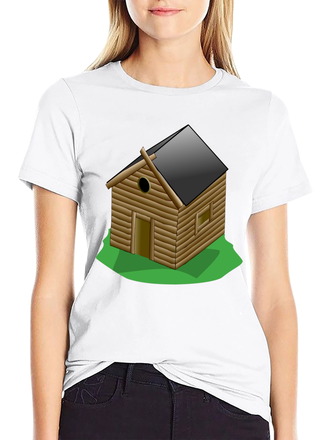 Black Log Cabin Graphic Tee - Novelty T-Shirt view 9
