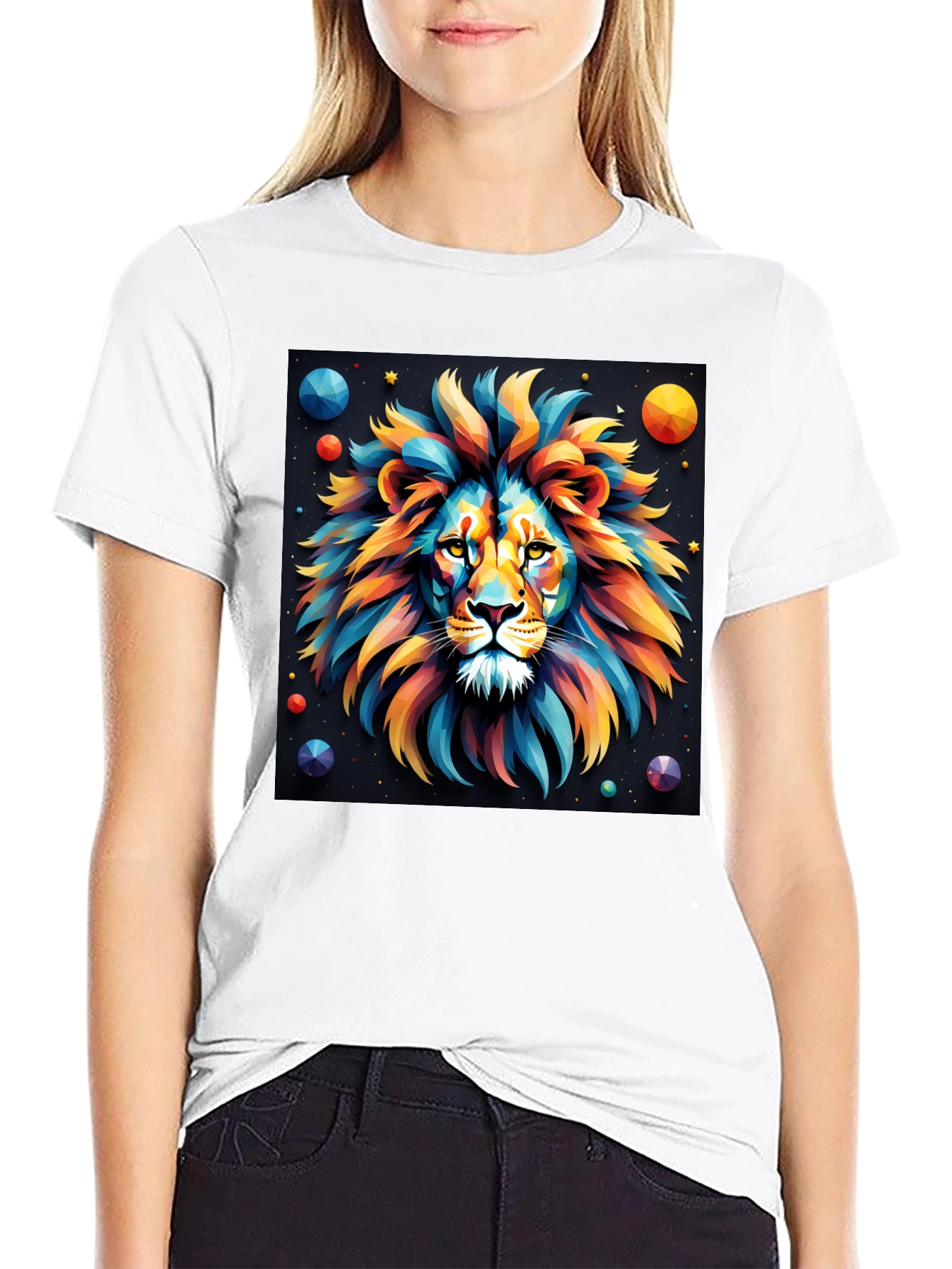 Black Colorful Lion Graphic T-Shirt - Bold Artistic Design view 9