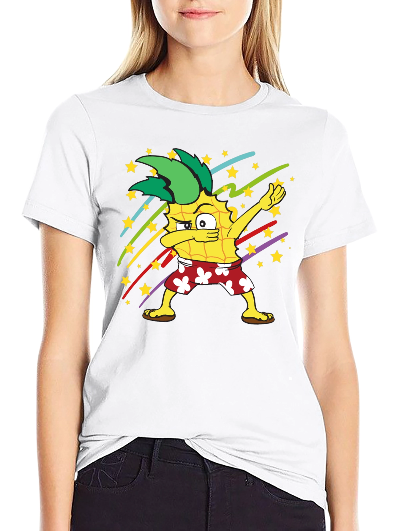 Black Dabbing Pineapple Graphic T-Shirt - Fun Summer Style view 9