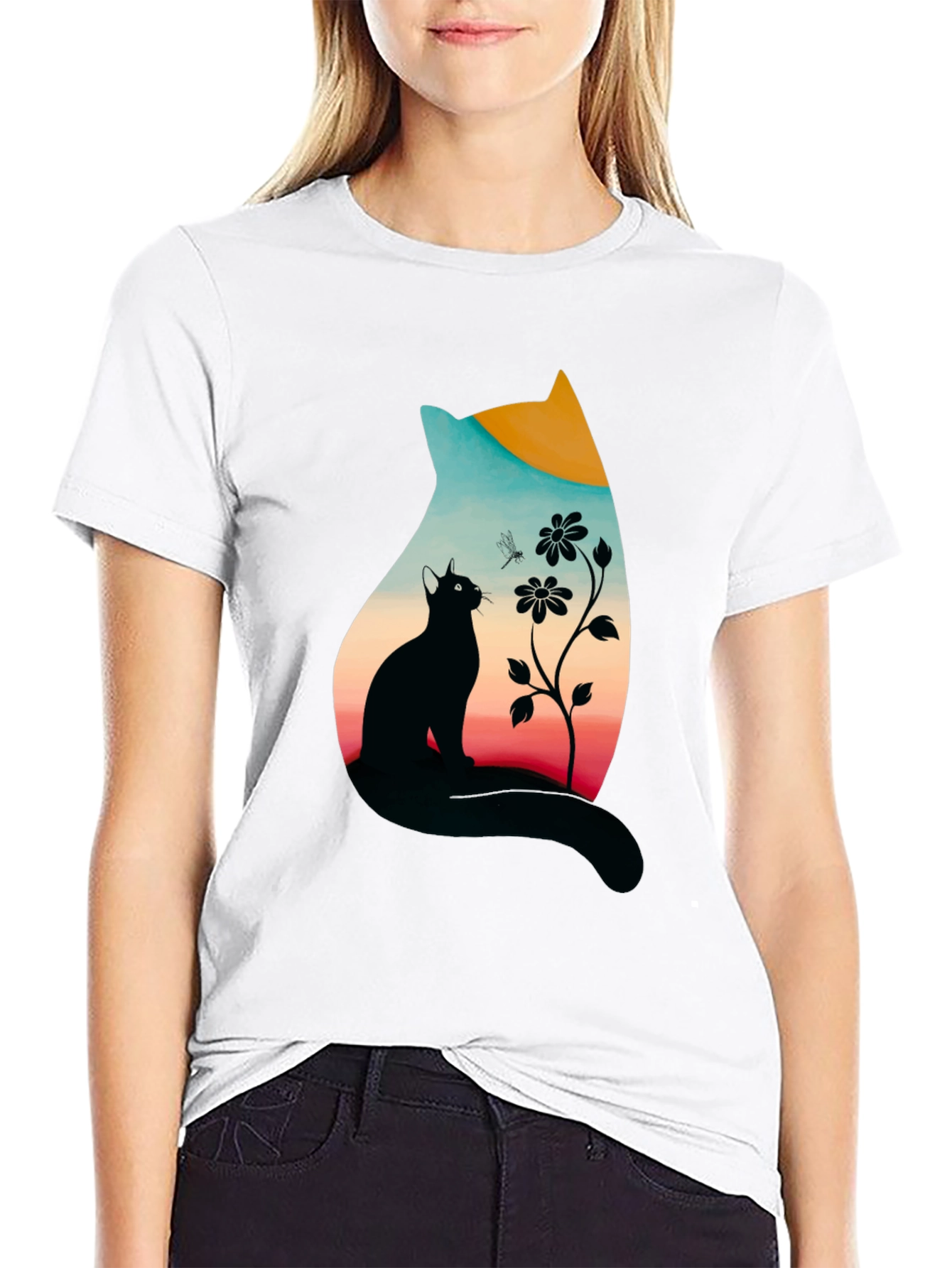 Black Cat Silhouette Graphic Print Tee view 9