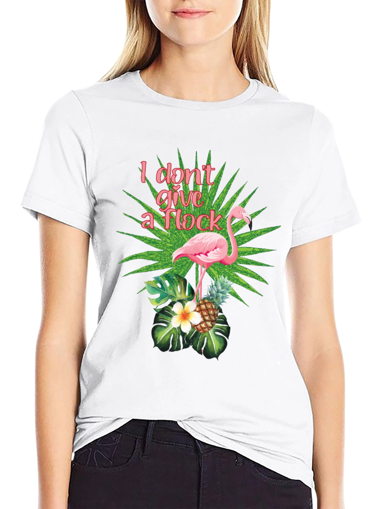 Black Tropical Flamingo T-Shirt - I Don't Give a Flock view 9